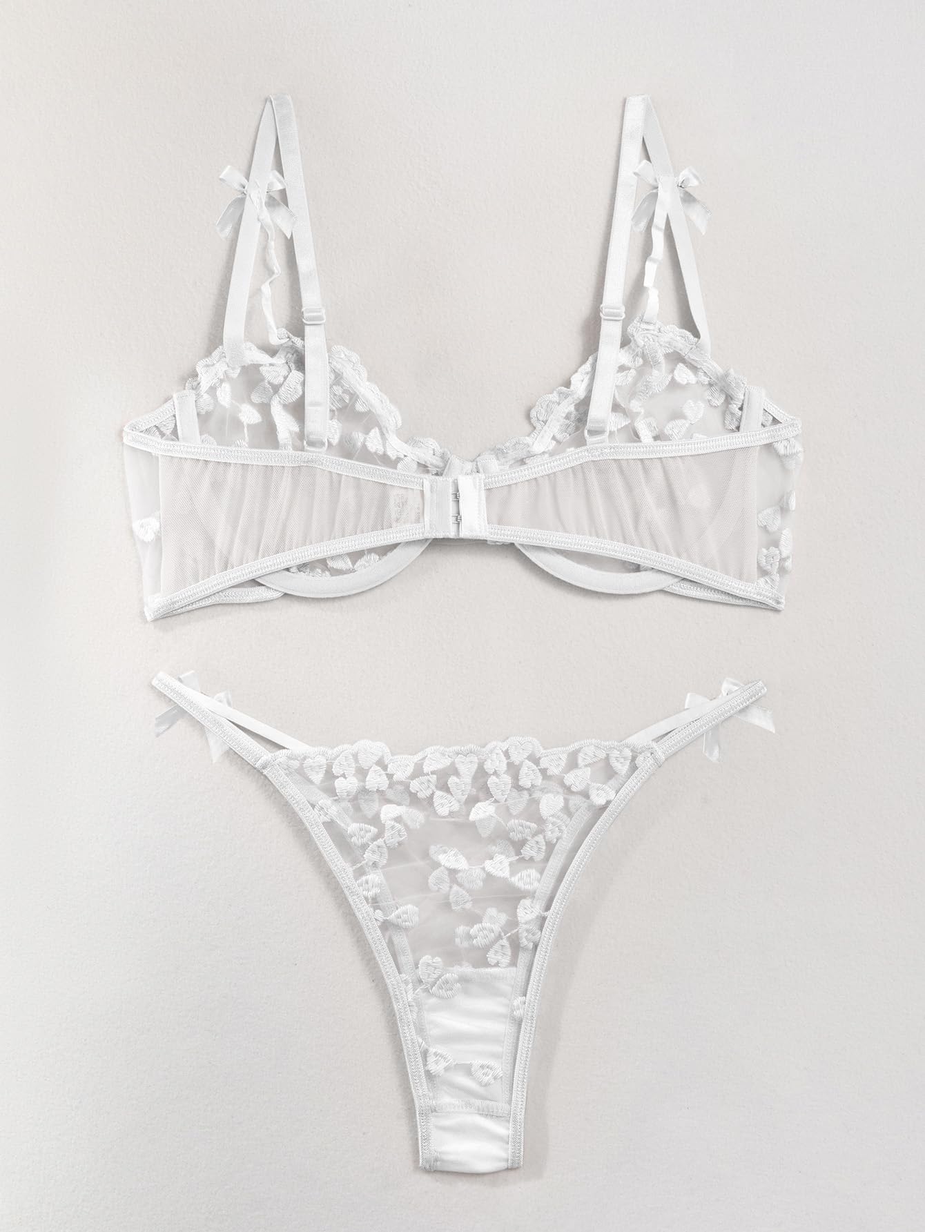 Lilosy Sexy Underwire Cute Push Up Strappy Embroidered Mesh Sheer Lingerie Set See Through Panty Bra