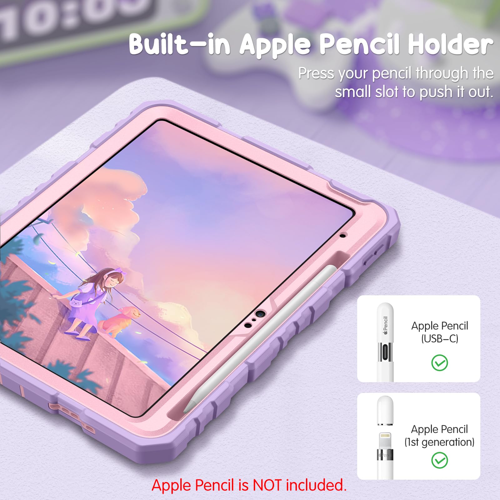 Fintie Kids Friendly Case for iPad (A16) 11th Generation 11 Inch (2025), iPad 10th Generation 10.9 Inch (2022), Fully-Body Rugged Heavy Duty Shockproof Protective Case with Kickstand, Purple
