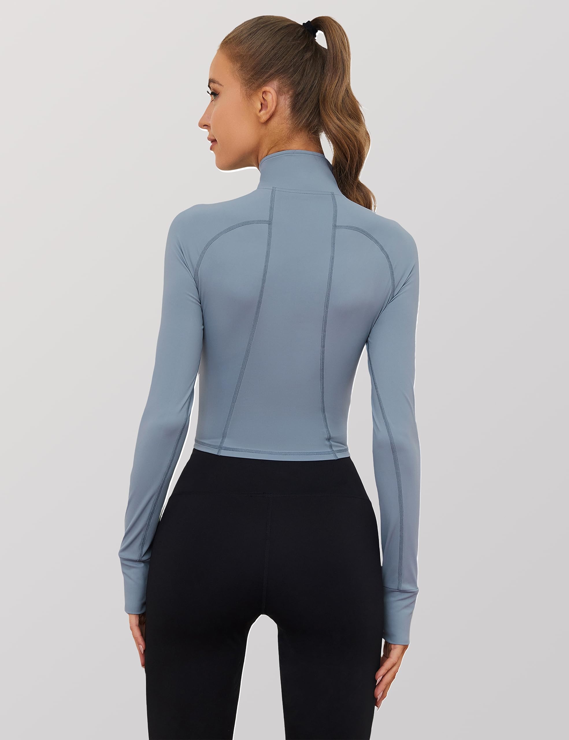 UANEO Long Sleeve Cropped Workout Tops for Women Gym Yoga Athletic Tops 1/2 Zip Jackets: Small Dustyblue
