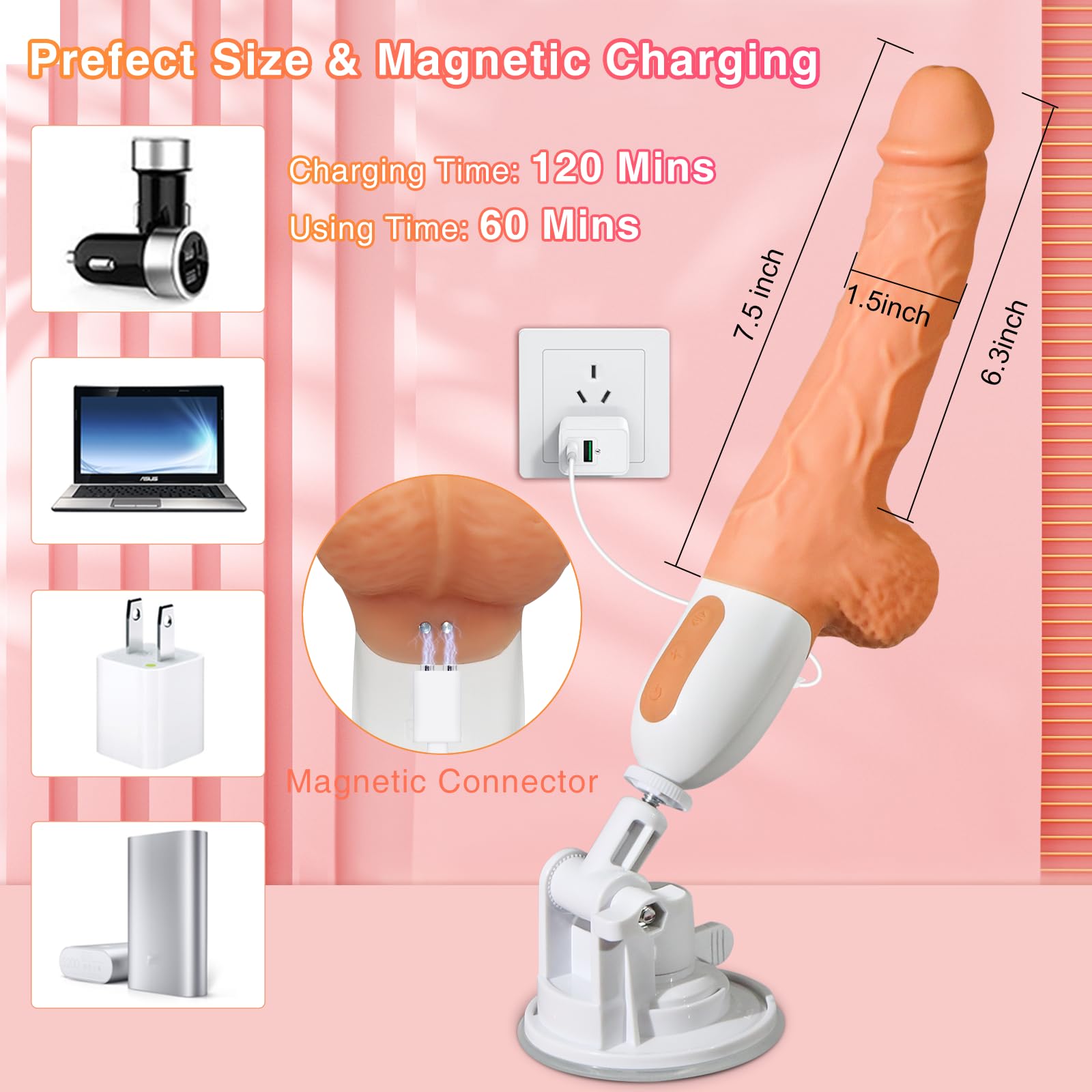 Sex Machine Thrusting Realistic Dildo for Women with 10 Vibrating & Thrusting Modes for G Spot Clitoral Anal Stimulation, Remote Control Silicone Vibrator, Adult Sex Toy (): Flesh