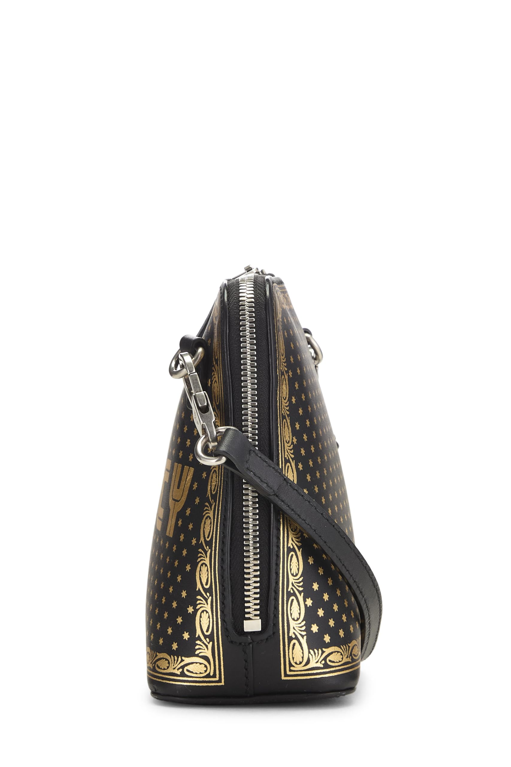 Gucci, Pre-Loved Black Leather Guccy Moon & Stars Dome Crossbody Mini, Black