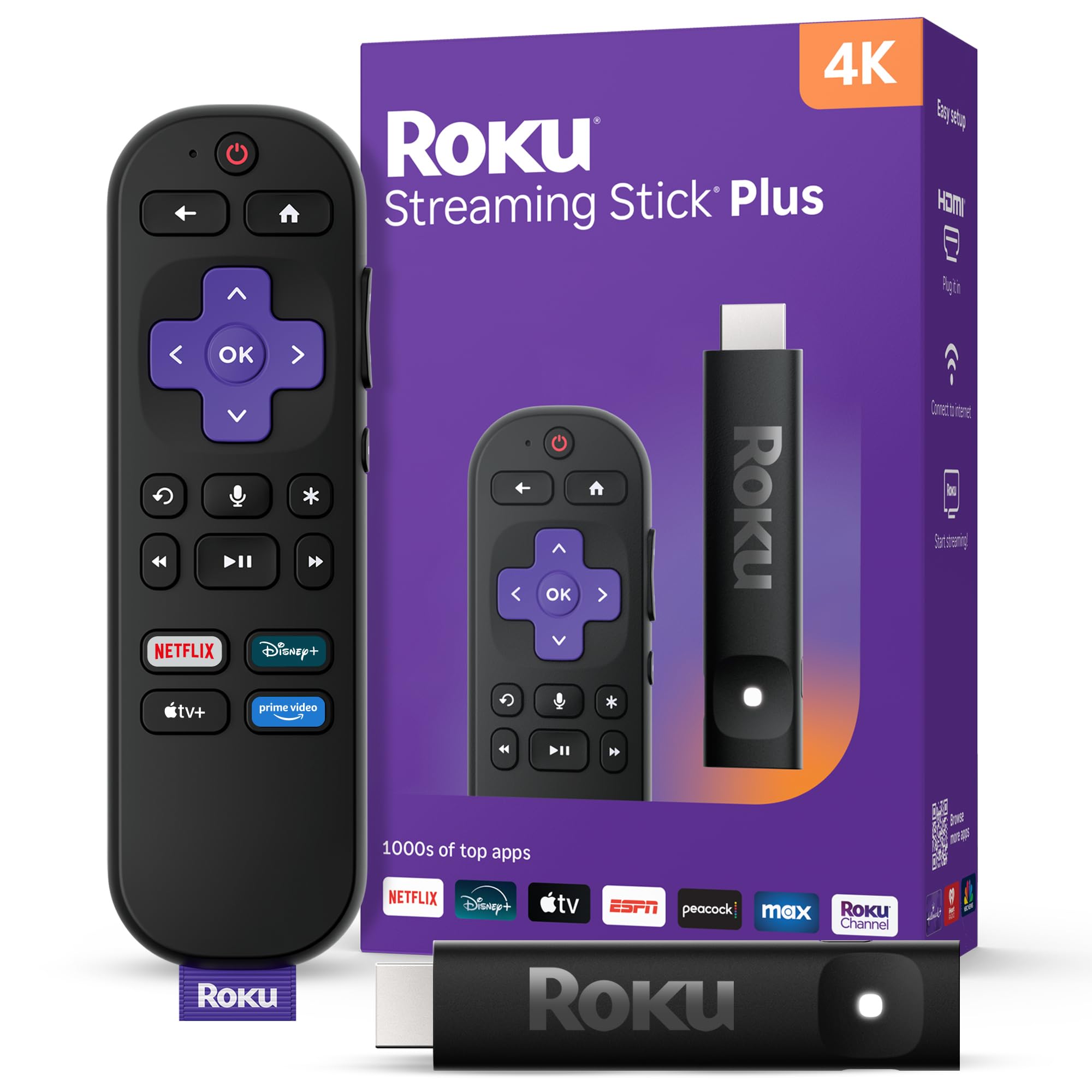 Roku Streaming Stick 4K - HDR & Dolby Vision Roku Streaming Device for TV with Voice Remote & Long-Range Wi-Fi - Free & Live TV thumbnail 1