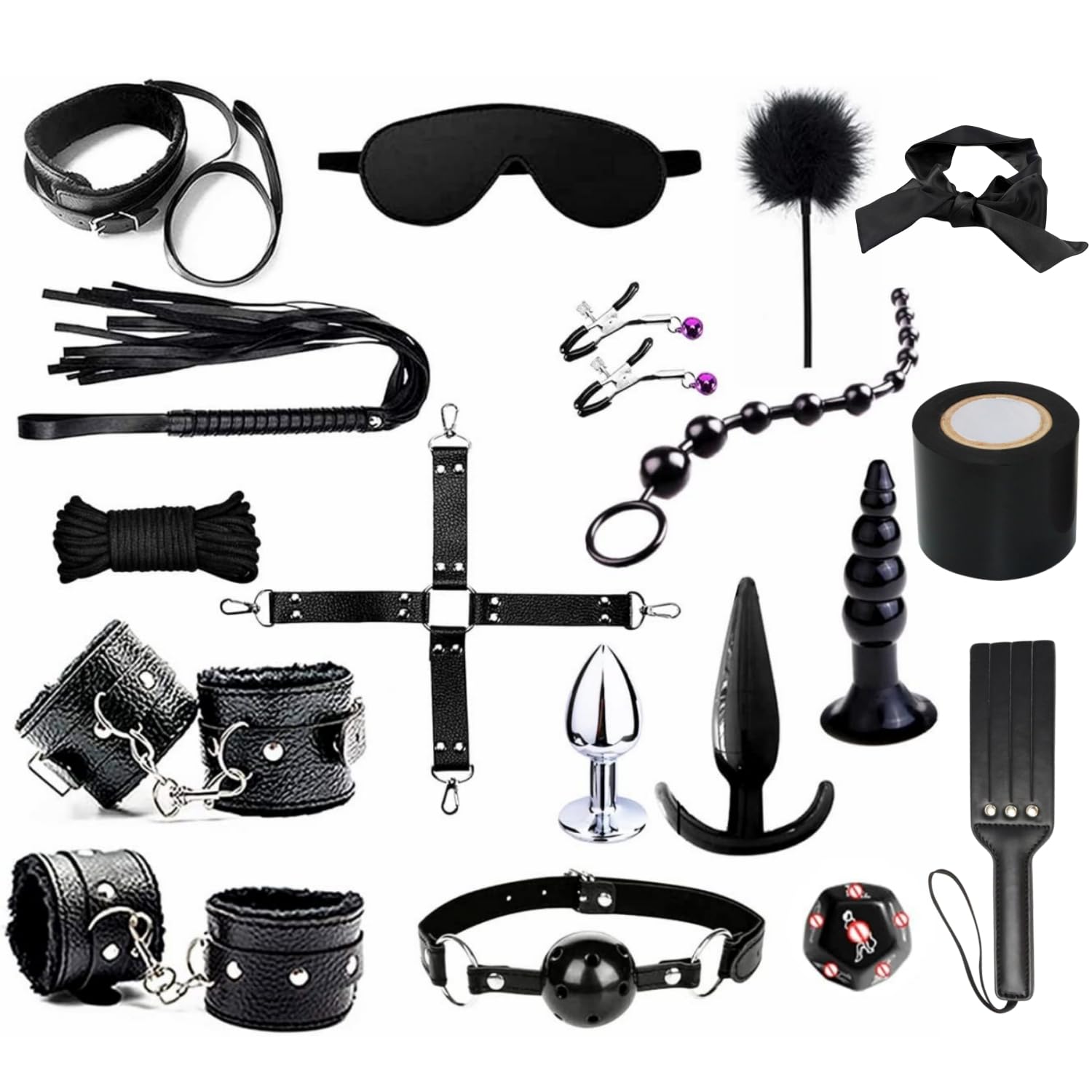 BDSM Restraints Sex Toys 15 Pcs for Couples Bondage Kits Fetish Bed Restraints Set for Beginners SM Adult Games Spanking Paddle: 18pcs-black