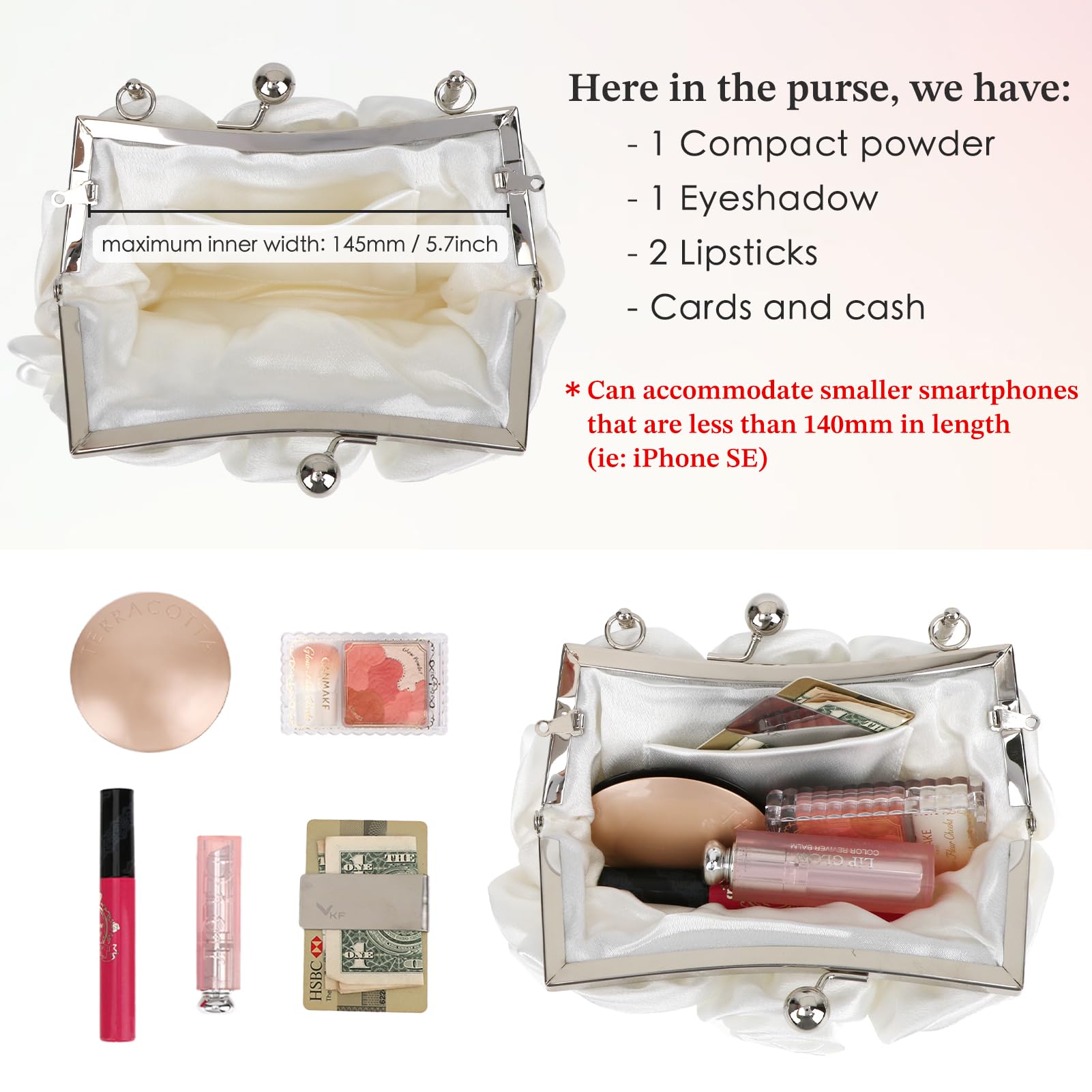kilofly Missy K 7 Roses Clutch Purse, Satin, with Detachable Strap Money Clip