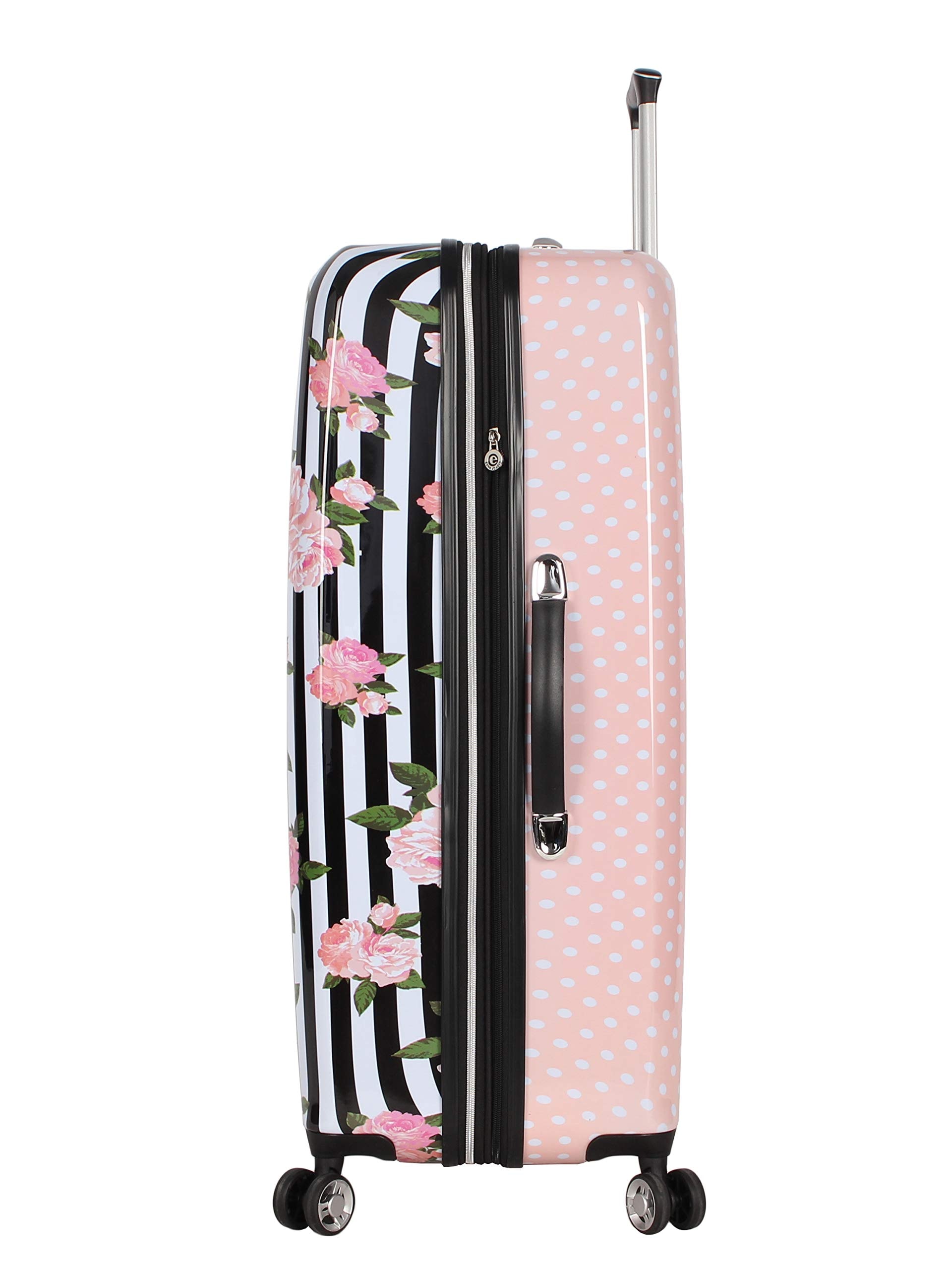 Betsey Johnson Designer Luggage Collection - Expandable 3 Piece Hardside Lightweight Spinner Suitcase Set (): Stripe Roses