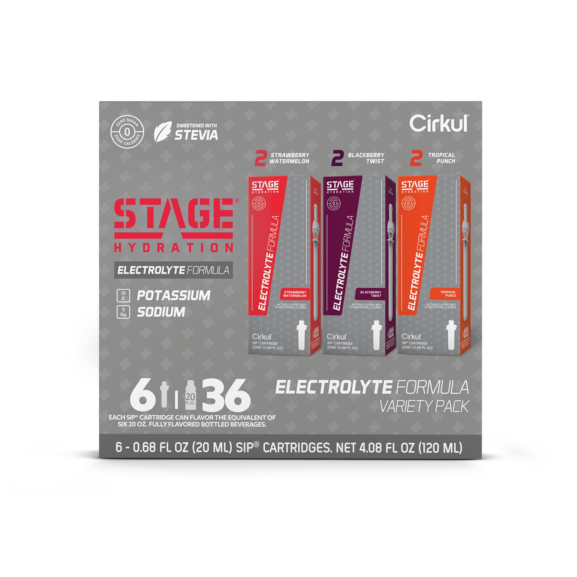 Cirkul Stage Flavor Cartridge Variety Pack with Electrolytes and Stevia, 6-Pack (2 Strawberry Watermelon, 2 Tropical Punch, 2 Blackberry Twist): Stage Variety Pack