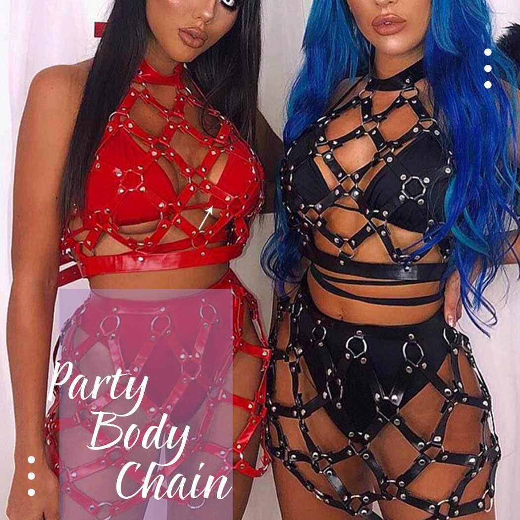 Asooll Punk Leather Waist Chain Tassel Fringe Belly Belt Harness Bikini Rave Body Accessories Jewerly for Women and Girls: Pink