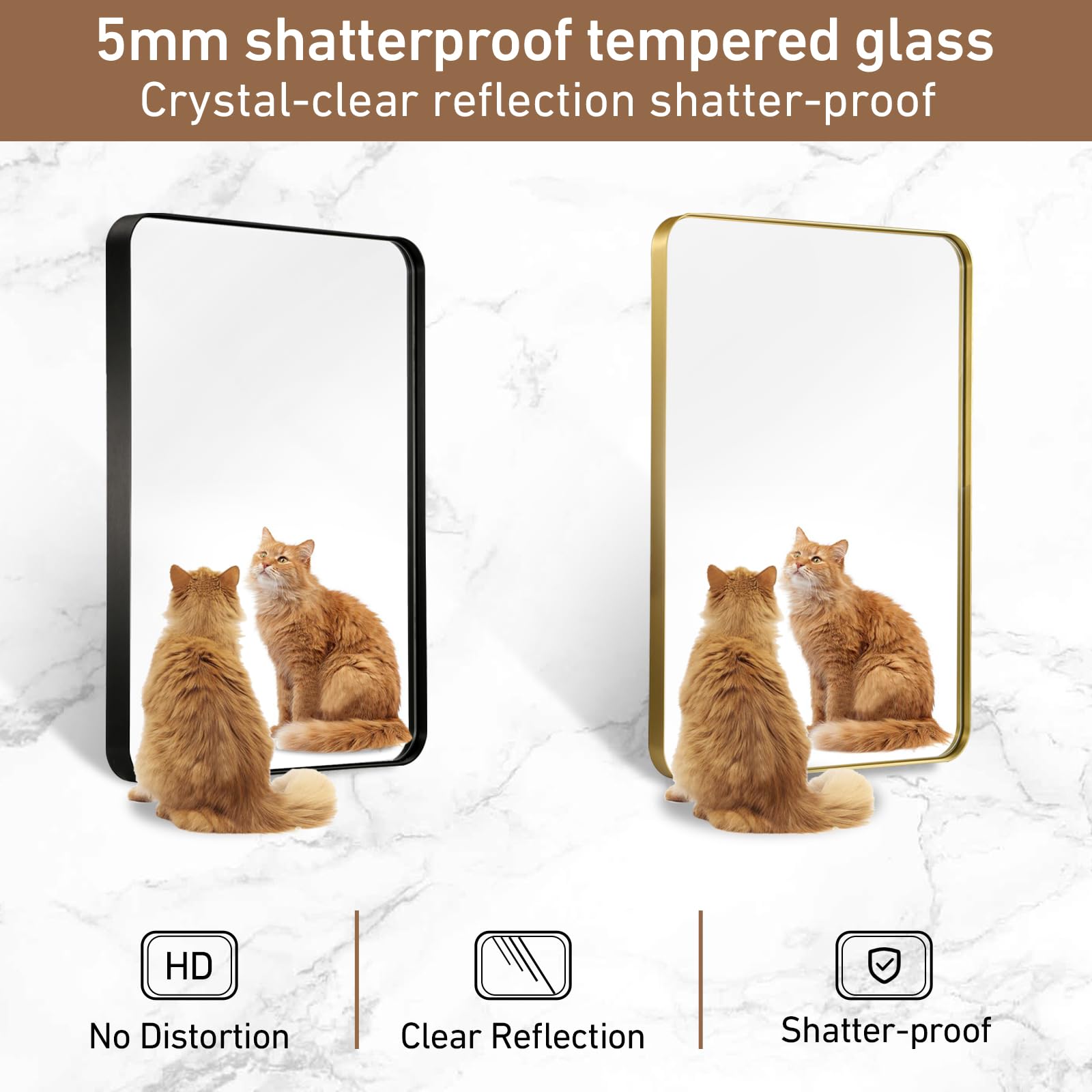 JENBELY 40x30 Inch Gold Bathroom Mirror, Brushed Metal Framed Rectangle Mirror with Rounded Corner, Gold Bathroom Vanity Mirror for Bedroom or Living Room, Horizontal/Vertical: 40"L x 30"W Gold