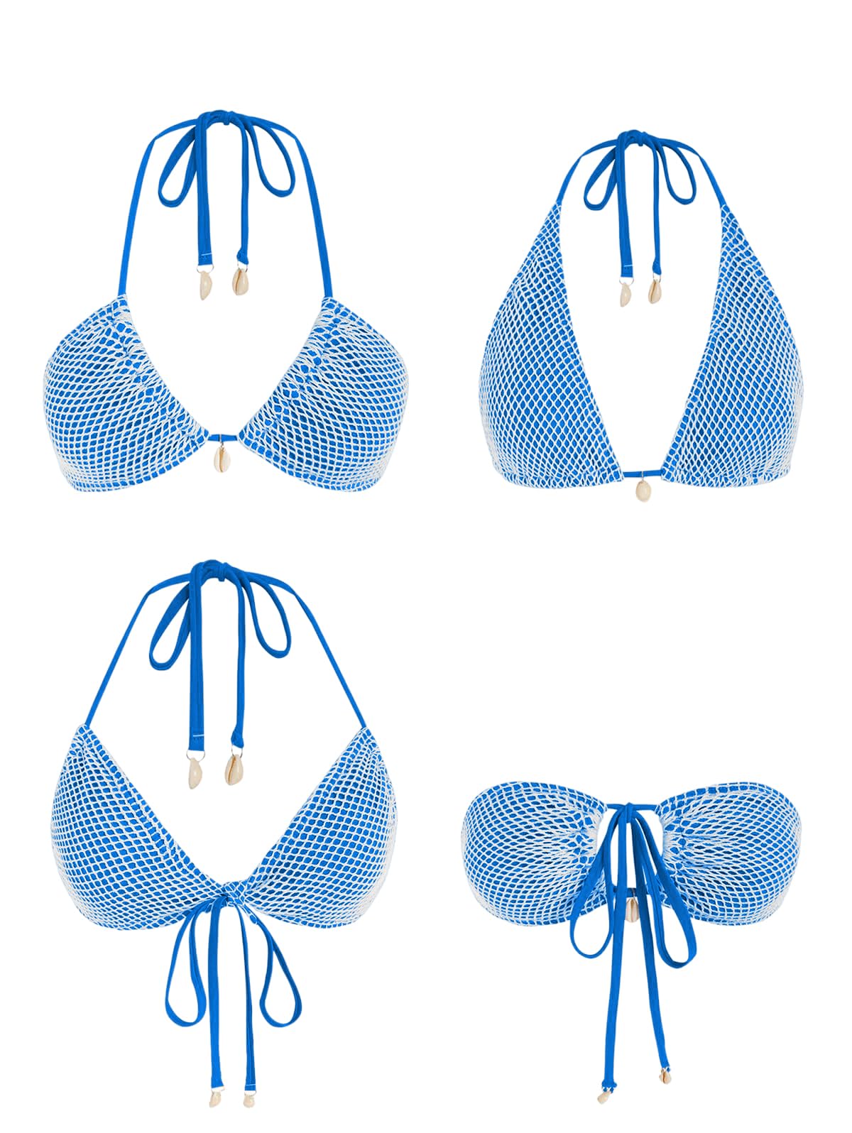 ZAFUL Women's Triangle Bikini Multiway Fishnet Tie Side Bandeau Halter String Bikini Set Two Piece Swimsuit Bathing Suits: 1-blue167 Medium