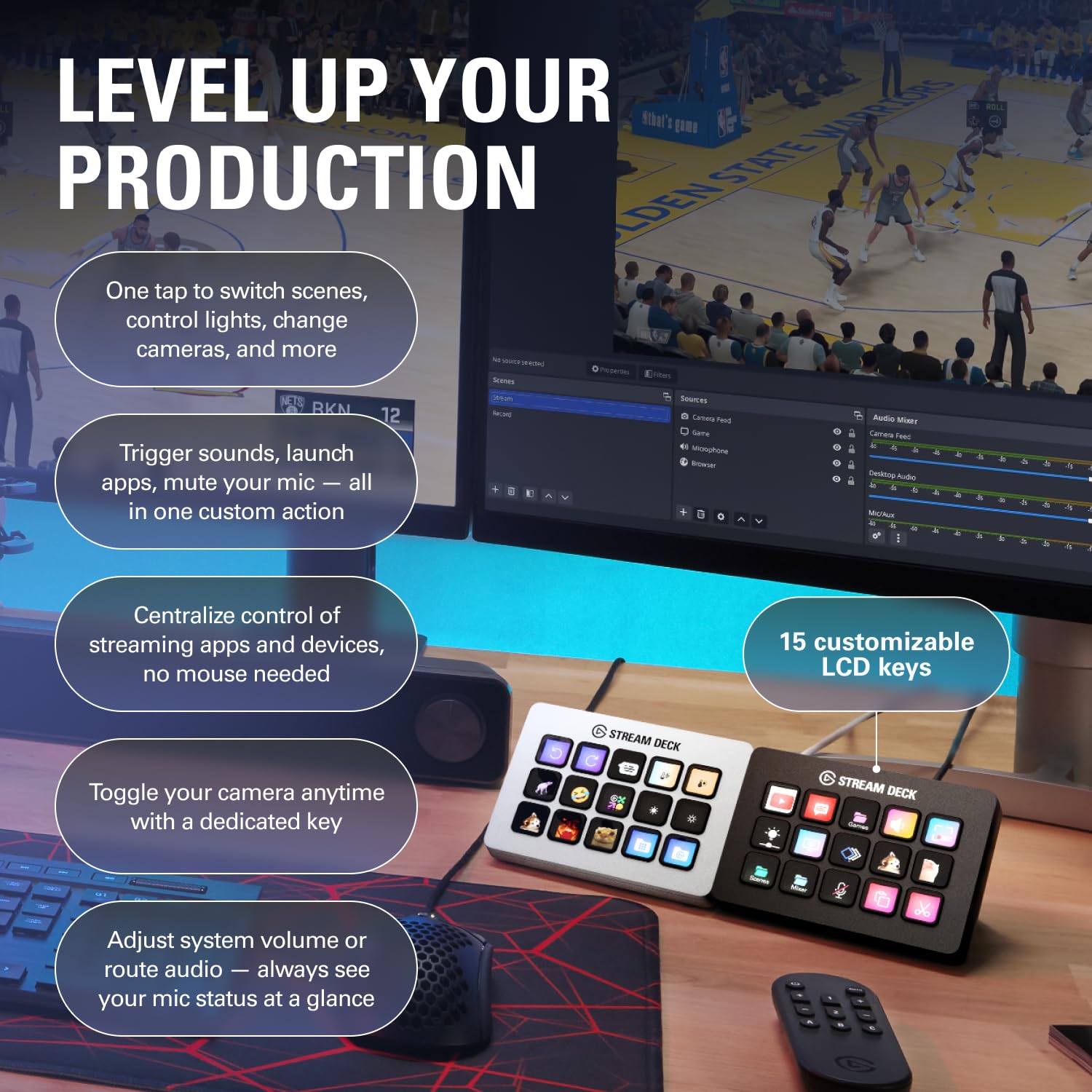 Elgato Stream Deck MK.2 – Studio Controller, 15 macro keys, trigger actions in apps and software like OBS, Twitch, ​YouTube and more, works with Mac and PC: Black