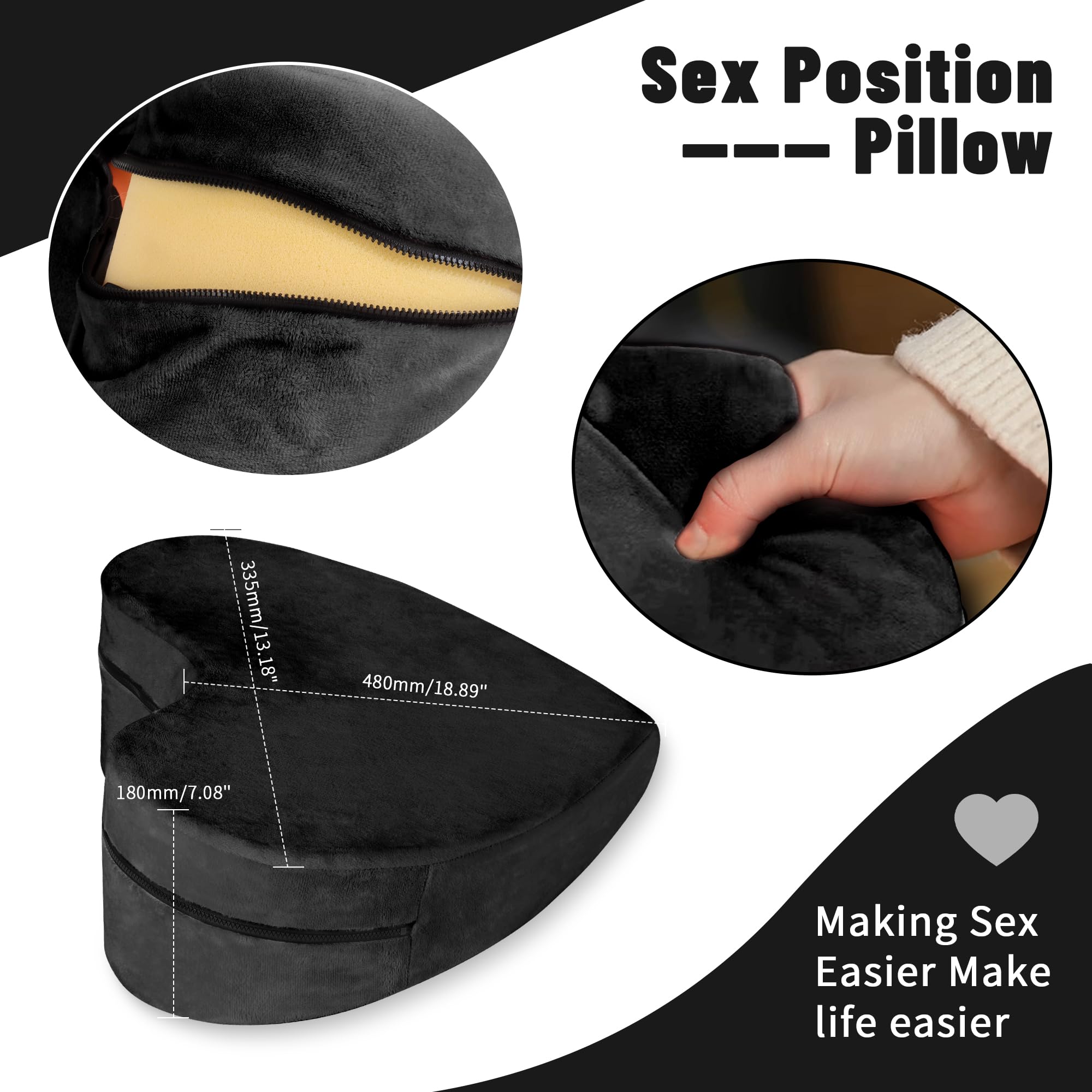 Sex Pillow Foam Heart Pillow Sex Position Pillow for Adults Sex Cushion Sex Furniture for Bedroom Couples Sex Toys: Black