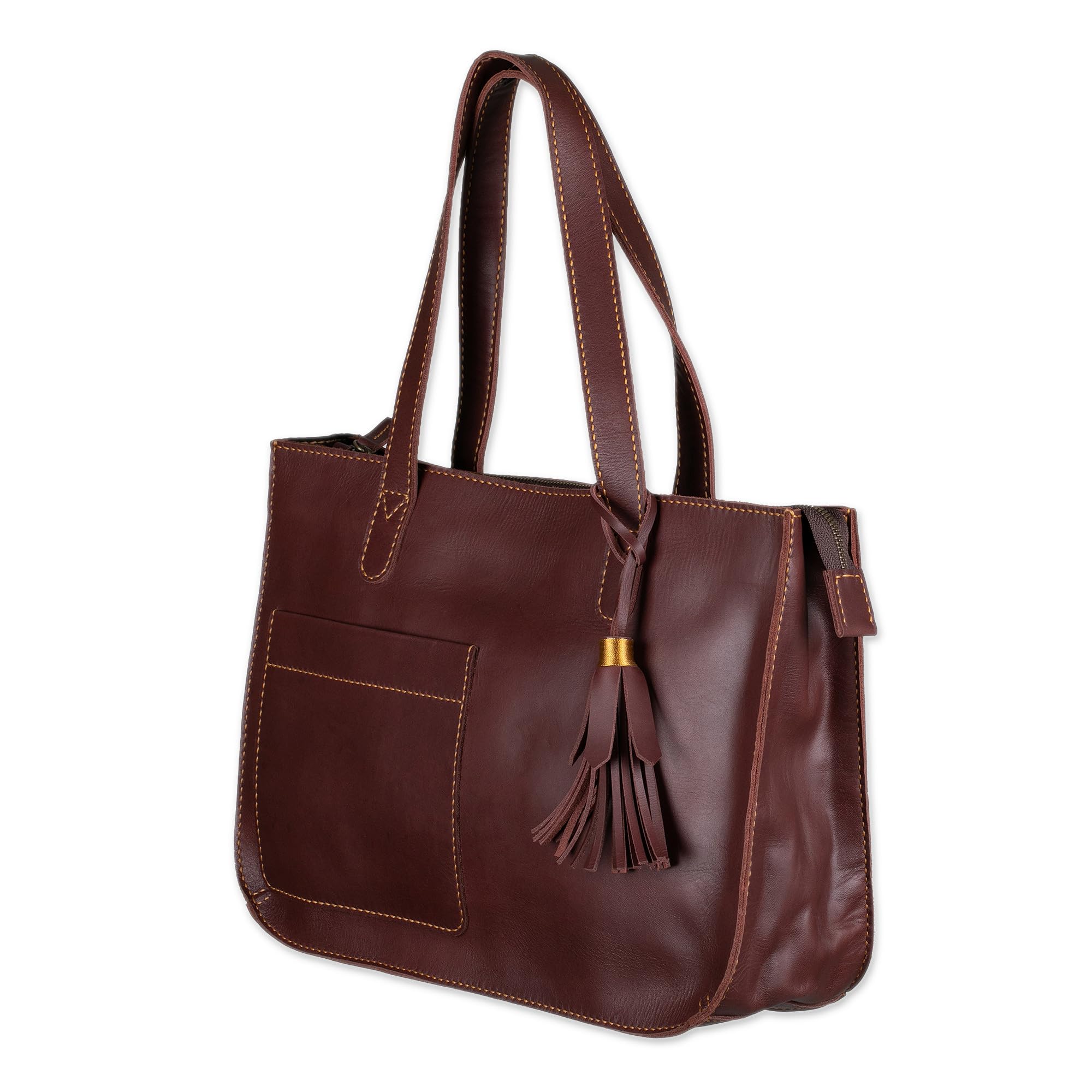 NOVICA Artisan Handmade Leather Tote Bag Dark Brown Shoulder Handbags Solid Indonesia ' City Lines' thumbnail 3