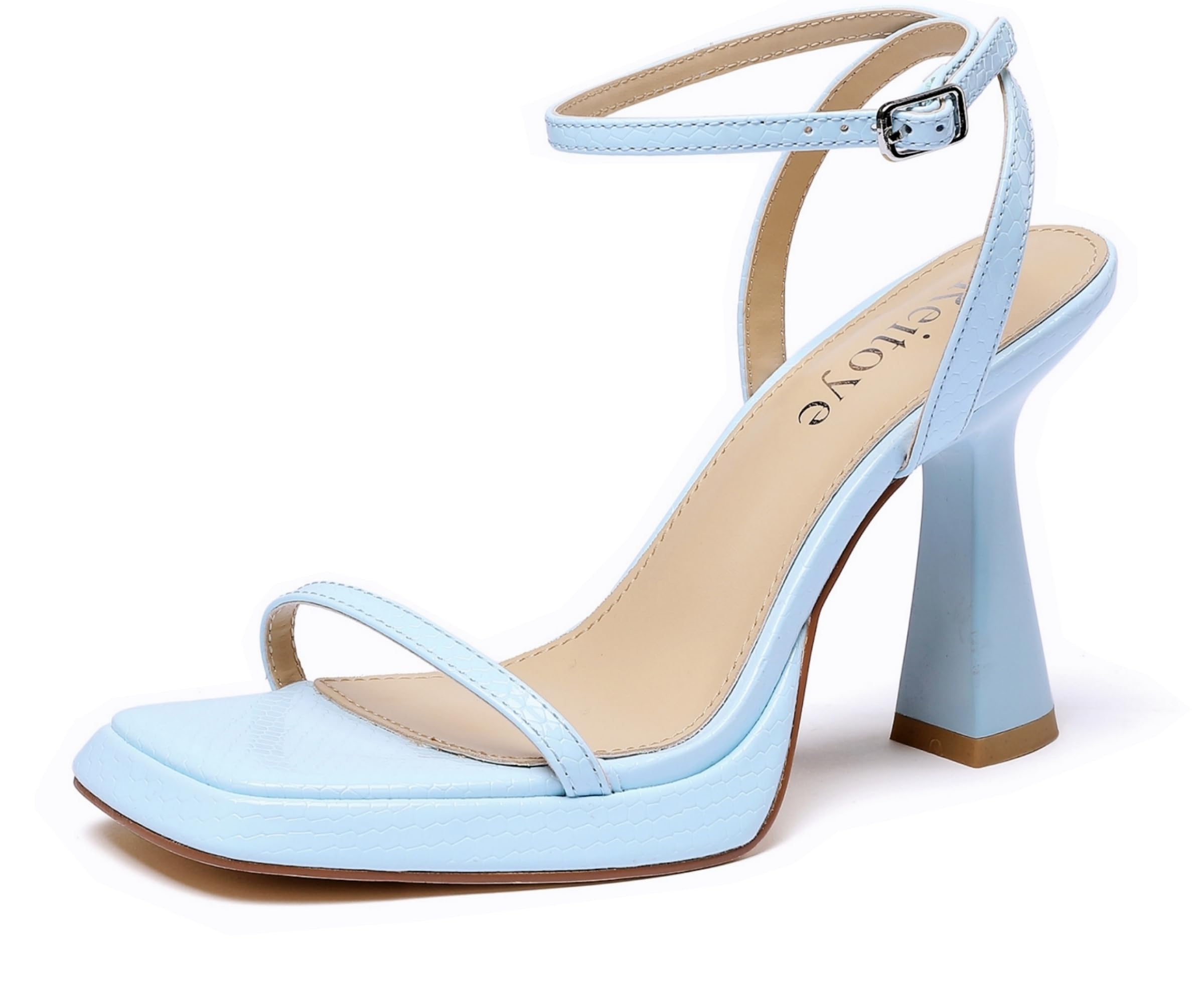 Reitoye Strappy Heels for Women Platform High Chunky Heels Square Open Toe Heeled Sandals Ankle Strap Block Heels