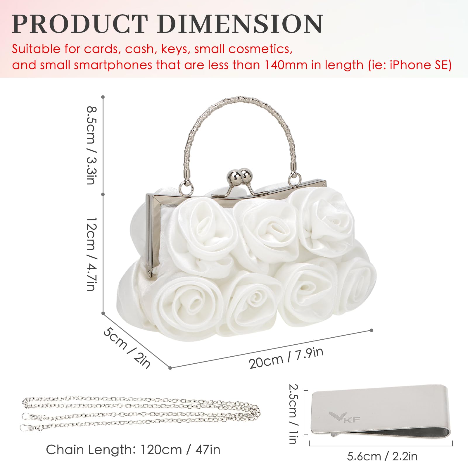 kilofly Missy K 7 Roses Clutch Purse, Satin, with Detachable Strap Money Clip