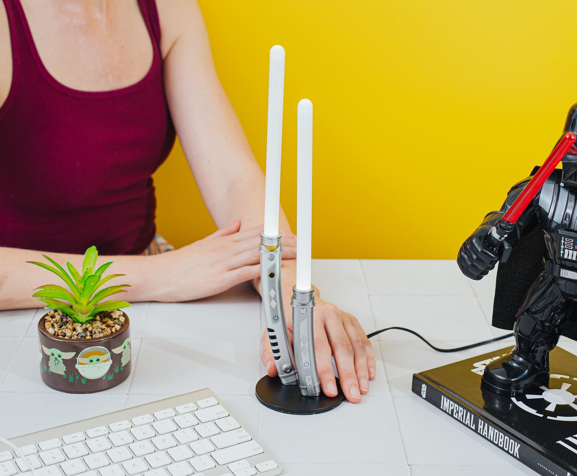 Star Wars  White Dual Lightsabers 12-Inch Mini LED Mood Light for Nightstand Table