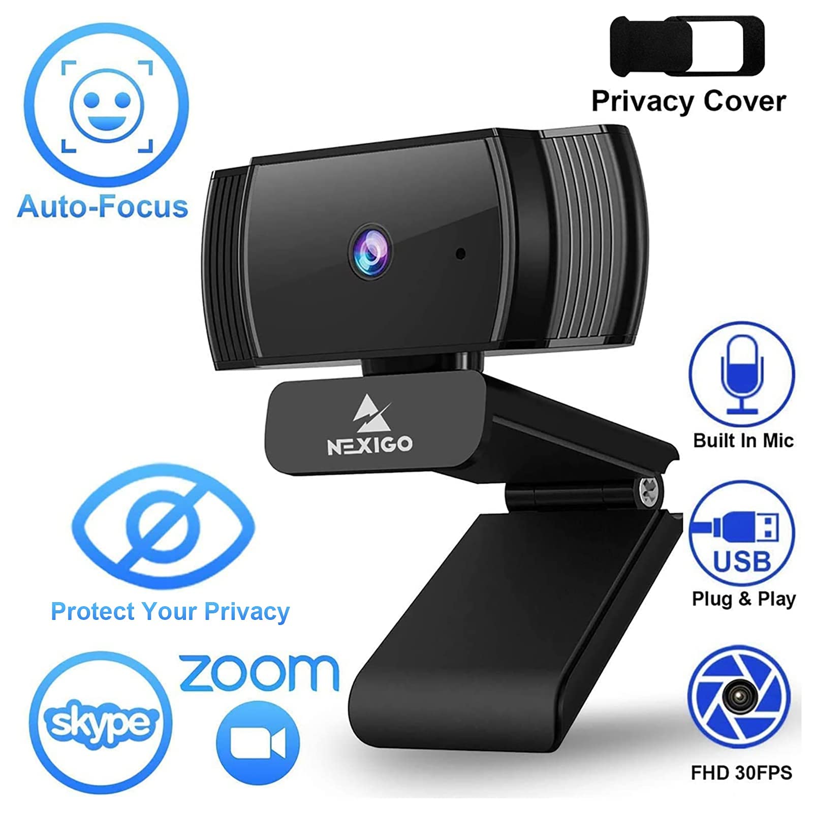 NexiGo Zoom Certified, N950P (Gen 2) 4K Zoomable Webcam, RF Remote, Sony_Starvis Sensor, 5X Digital Zoom, Pro Web Camera with Dual Stereo Mics, for Zoom Skype Teams Twitch: 1080P Webcam