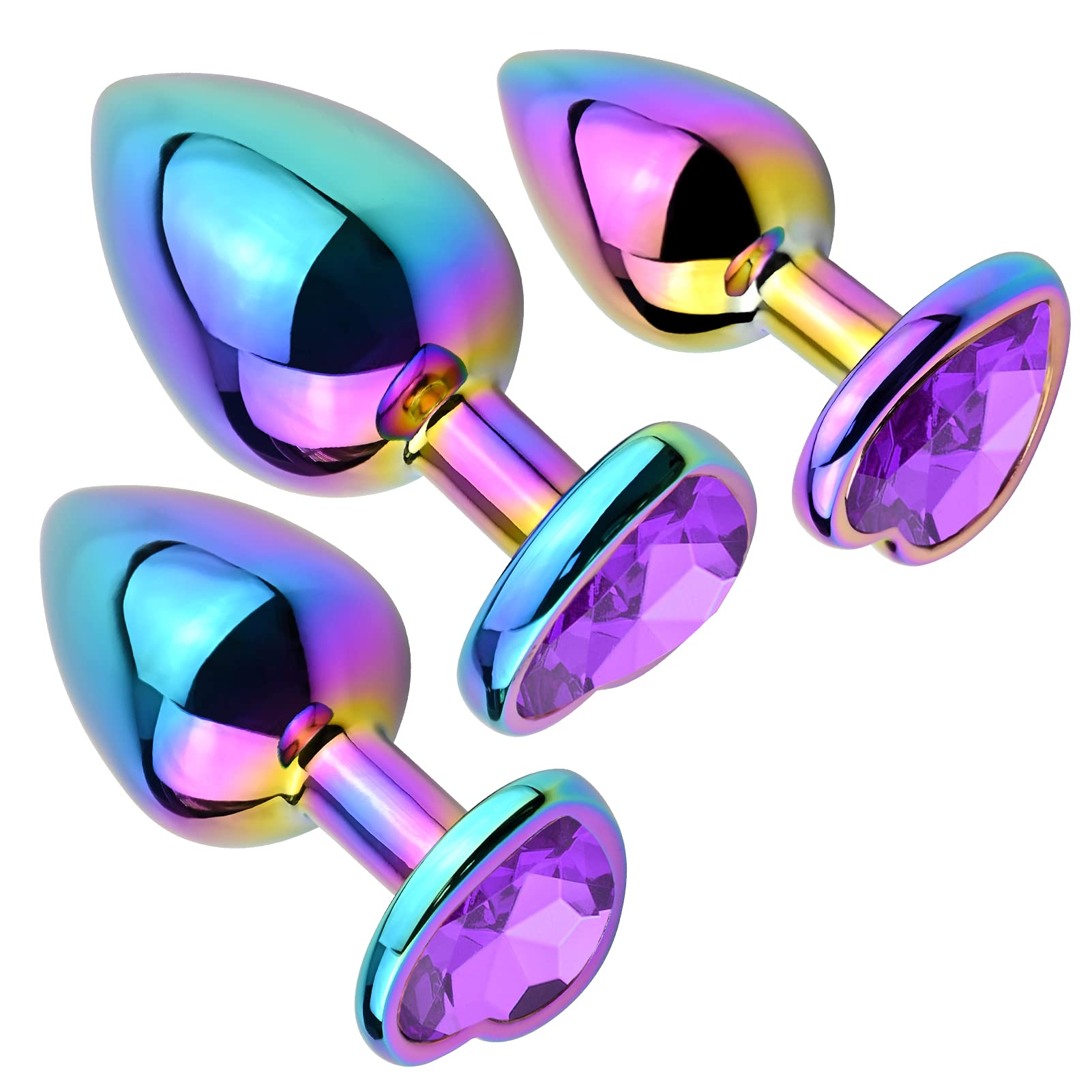 Anal Plugs 3PCS Anal Trainer Set Colorful Metal Butt Plug Heart Shape Jewelry Anal Sex Toys for Beginners Advanced Users Sex Factory (): Dark Purple