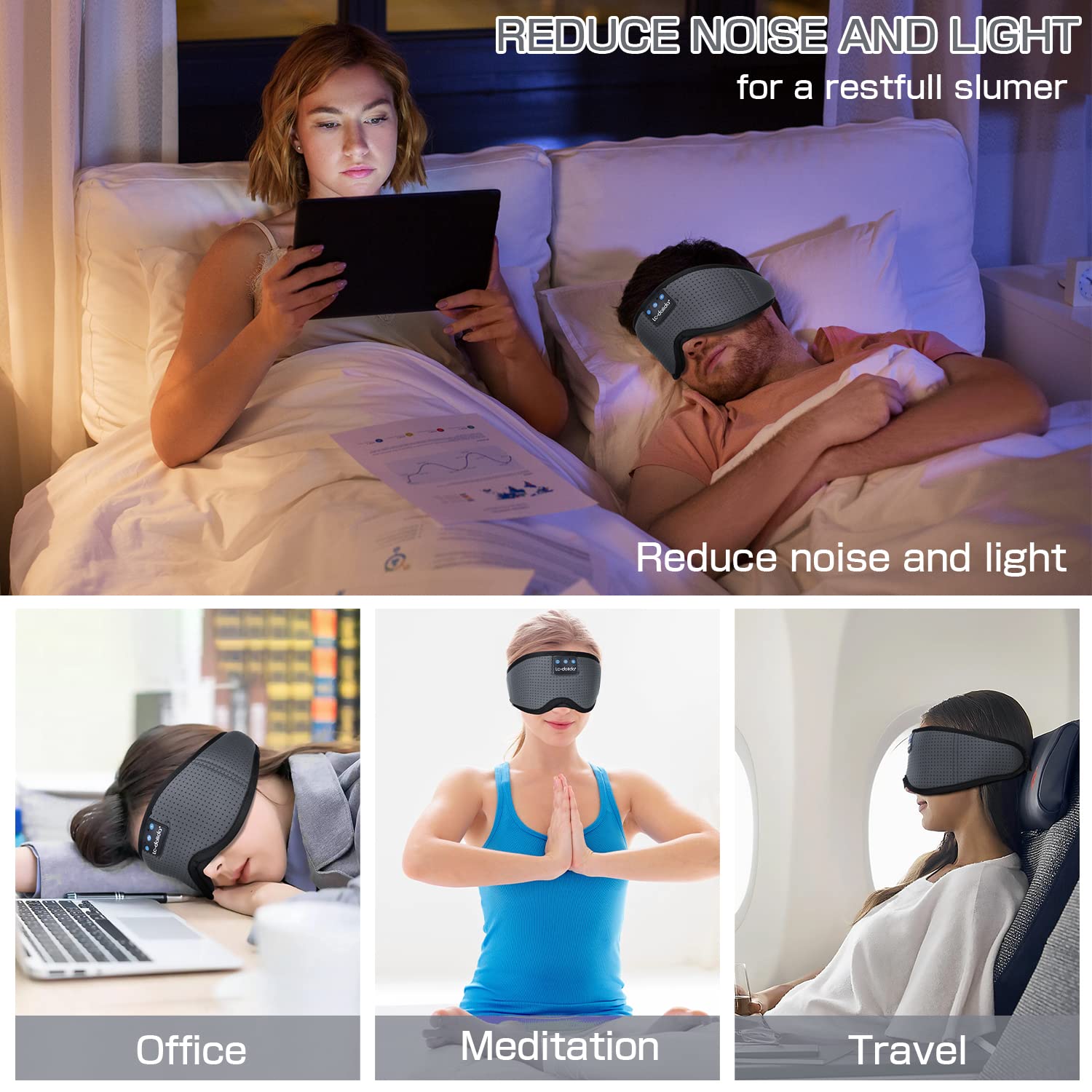 LC-dolida Sleep Headphones, 3D Sleep Mask Bluetooth Wireless Music Eye Mask, Sleeping Headphones for Side Sleepers Sleep Mask with Bluetooth Headphones Ultra-Thin Stereo Speakers Perfect for Sleeping thumbnail 6