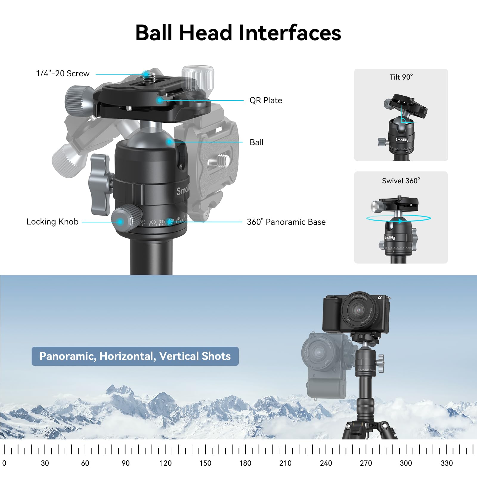 SmallRig VT-20 Aluminum Mini Tripod, 20" Desktop Tripod with 360° Ball Head, Compact Desktop Tripods for DSLR Camera Video Camcorder, Load up to 13lb/6kg-4289: SmallRig VT-20 Aluminum Mini Tripod, 20" Desktop Tripod with 360° Ball Head, Compact Desktop Tripods for DSLR Camera Video Camcorder, Load up to 13lb/6kg-4289