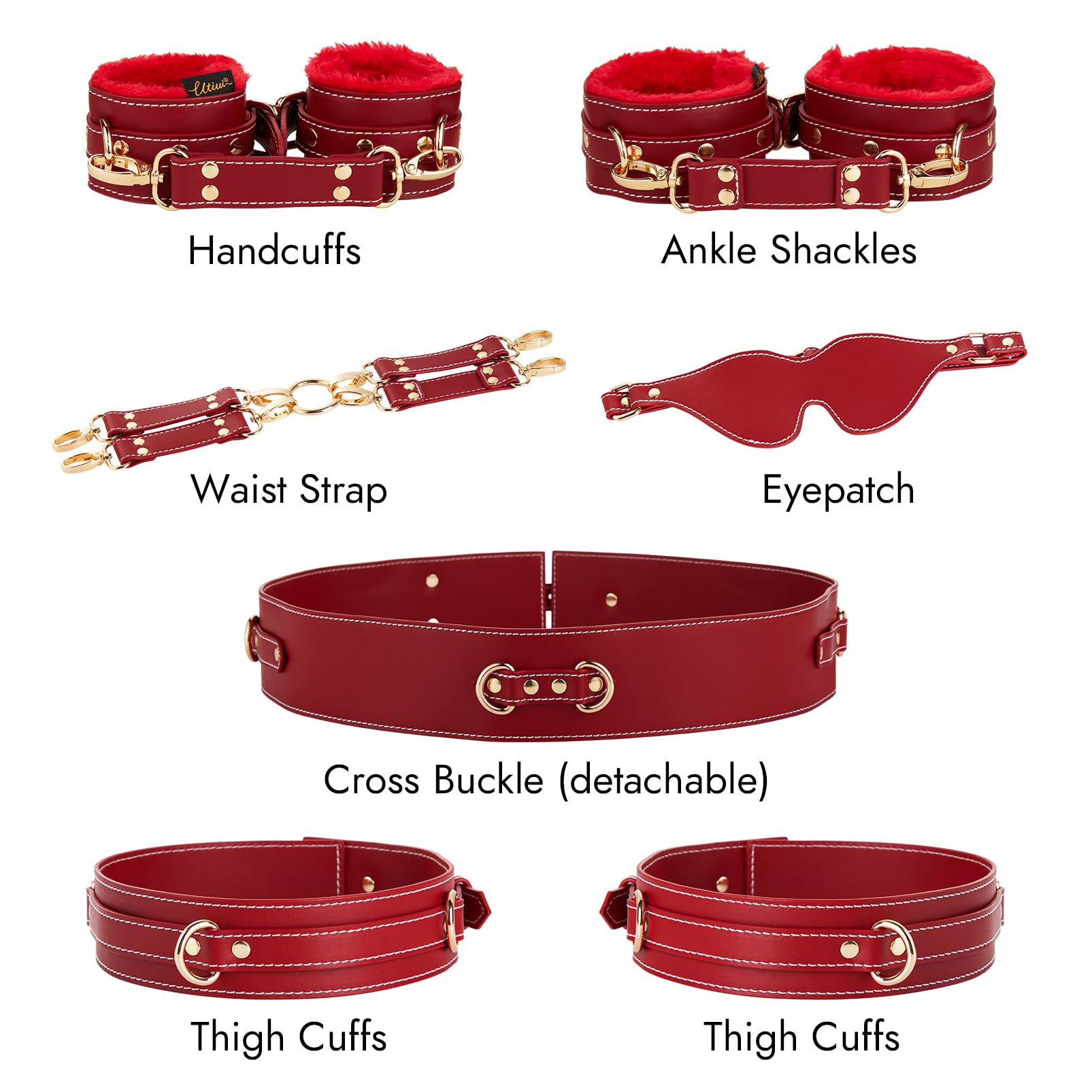UTIMI Sex Bondage BDSM Kit Restraints 6PCS Sets with Adjustable Handcuffs Ankle Cuff Thigh Cuffs Blindfold Cross Strap Waist Strap Adult SM Games Sex Toys for Men Women and Couples