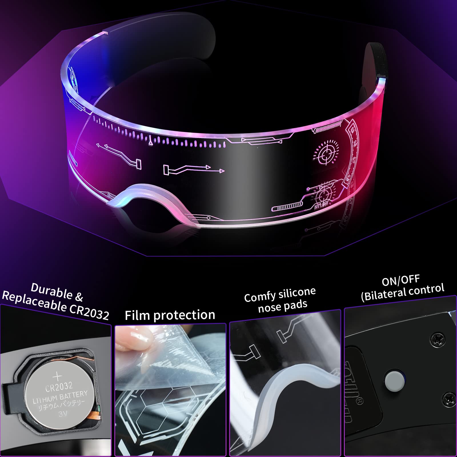 Led Visor Glasses Light Up 7 Colors and 4 Modes,  Glasses for Halloween Cosplay Party Bar Adults: Cyberpunk