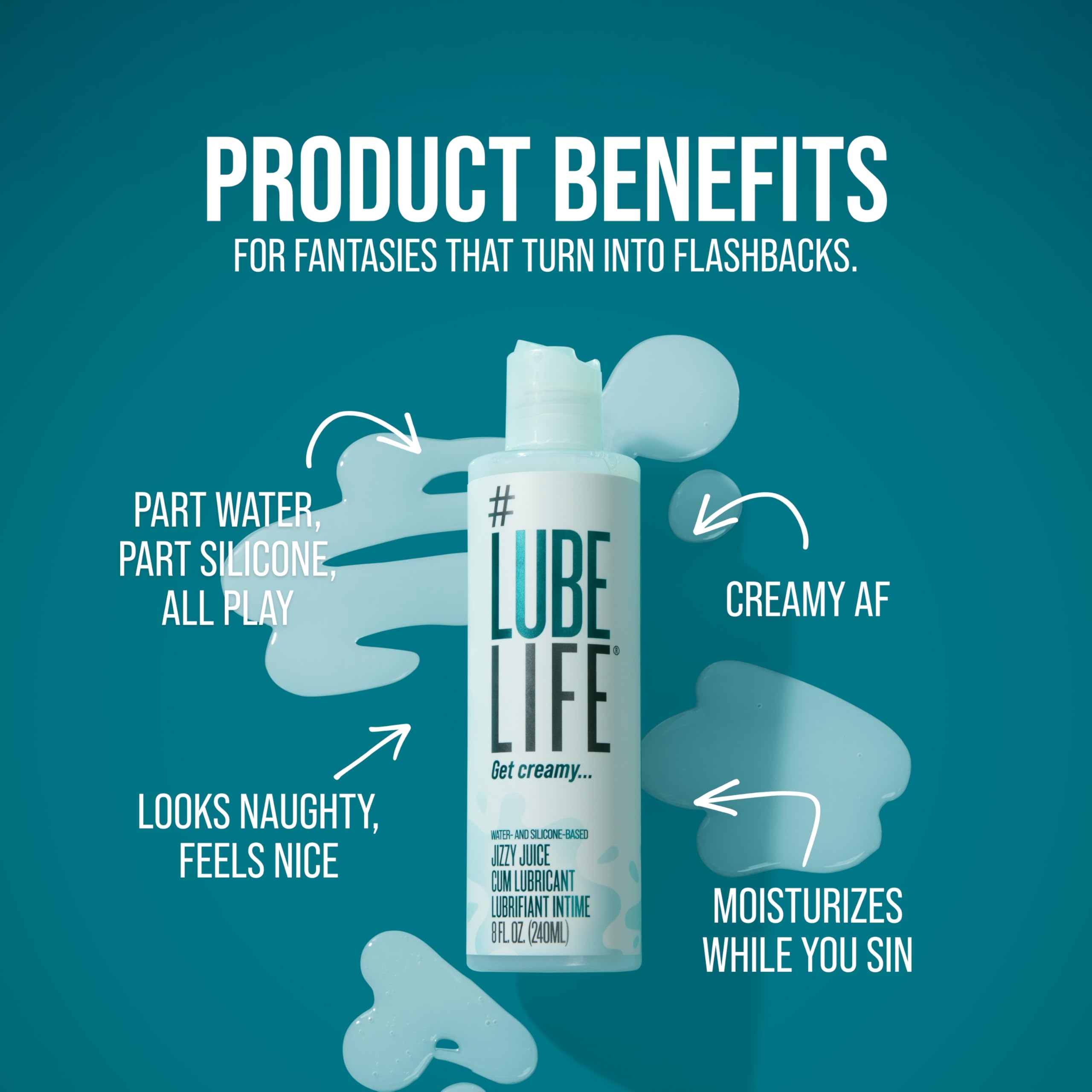 LubeLife  Cum Lube Thick, Creamy Lube for Men, Women & Couples – Realistic Look & Feel, Hybrid Formula, Hypoallergenic Personal Lubricant, 8 Fl Oz: Jizzy Juice
