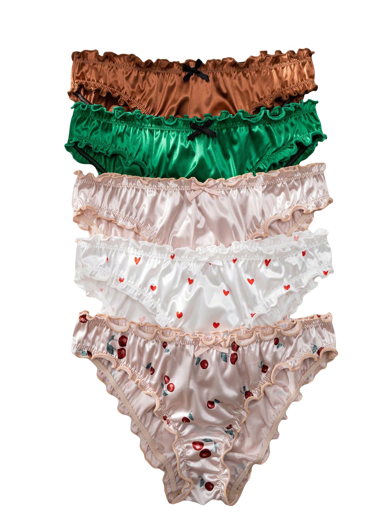 COZYEASE Women's 5 Piece Sets Floral Print Lettuce Trim Low Rise Panty Cute Underwear Multicolor S: COZYEASE Women's 5 Piece Sets Floral Print Lettuce Trim Low Rise Panty Cute Underwear