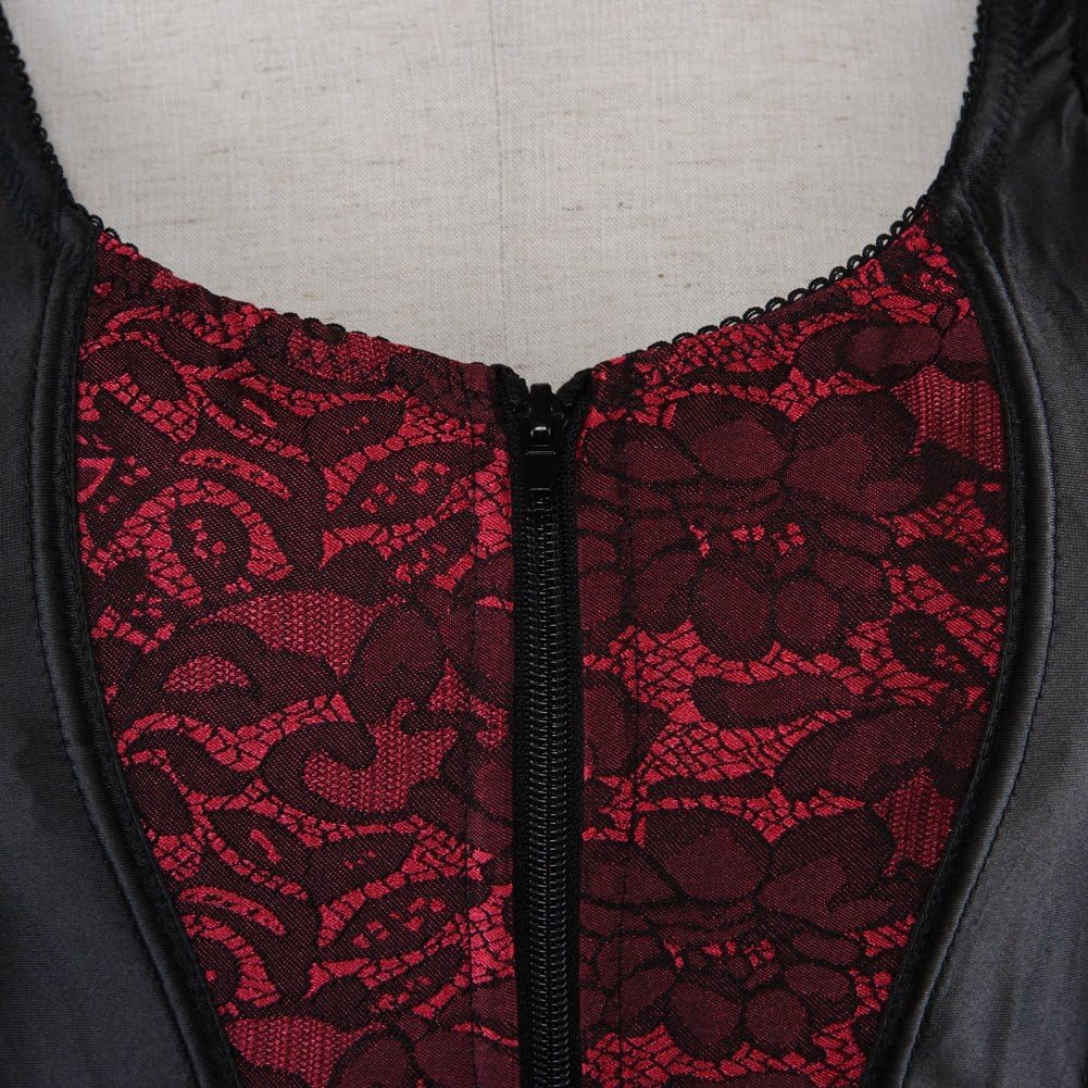 ADELCE Women's Lace up Gothic Jacquard Shoulder Straps Tank Overbust Shaper Corset Bustiers Top: Small Red 5