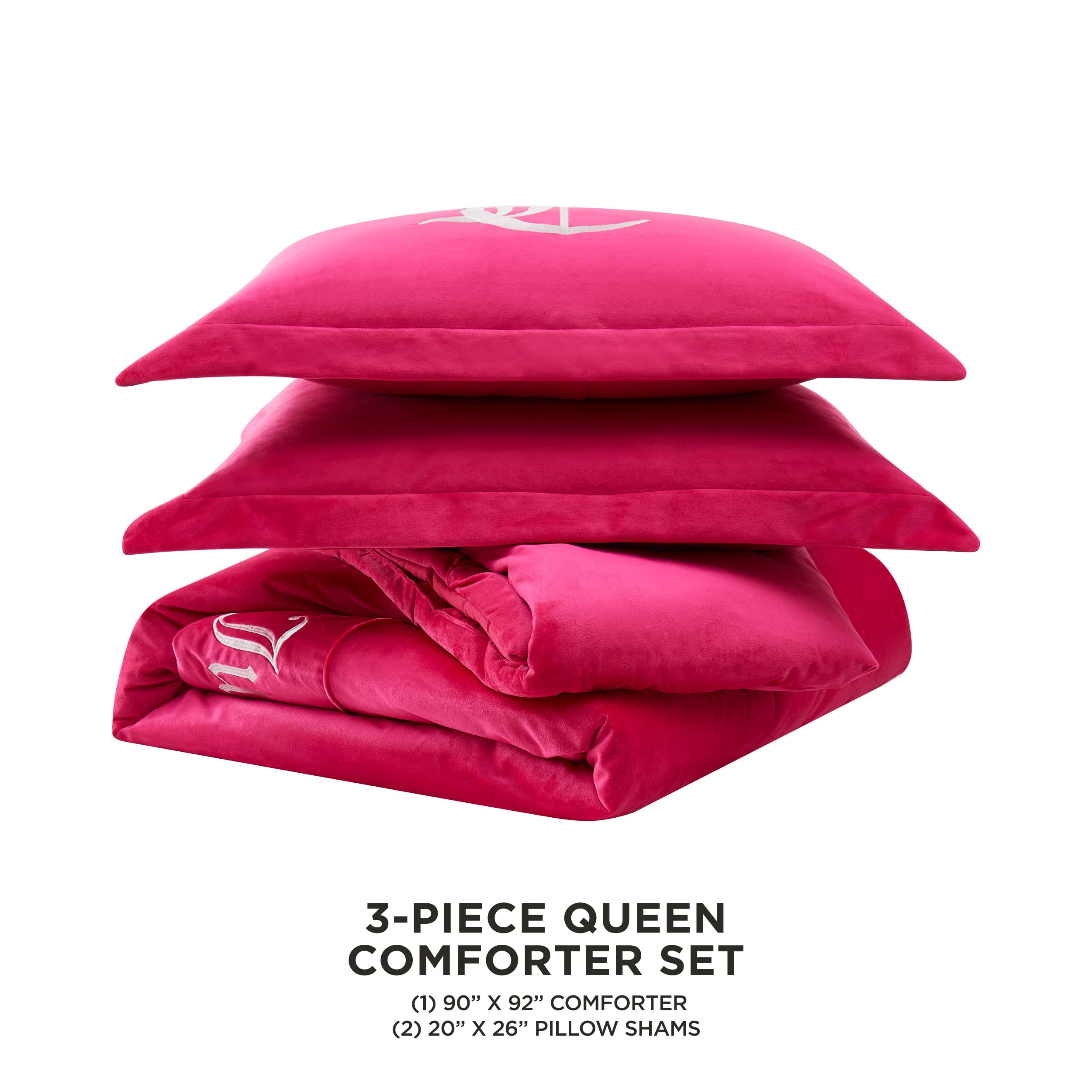 Juicy Couture - Comforter Set - Gothic Design Bedding - King - 3 Piece Set Includes (1) 108" x 92" Comforter and (2) 20" x 36" Shams - Wrinkle Resistant - Premium Bedroom Decor - Black: Hot Pink Full/Queen 3PC
