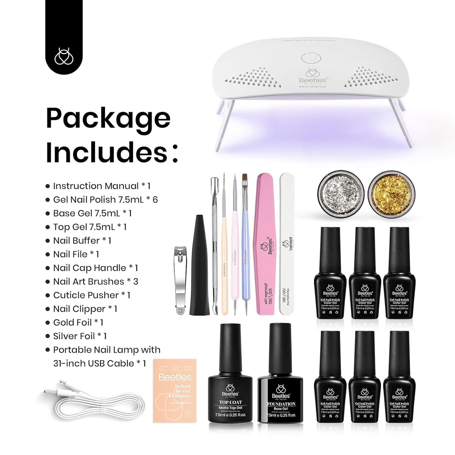 Beetles Gel Nail Polish Kit with U V Light Starter Kit, 6 Colors Nude Brown nails Neutral Pink Peach Skin Tone Gel Polish Soak Off U V LED Nail Lamp, Base Gel Top Coat DIY Home Manicure Gift for Women thumbnail 2