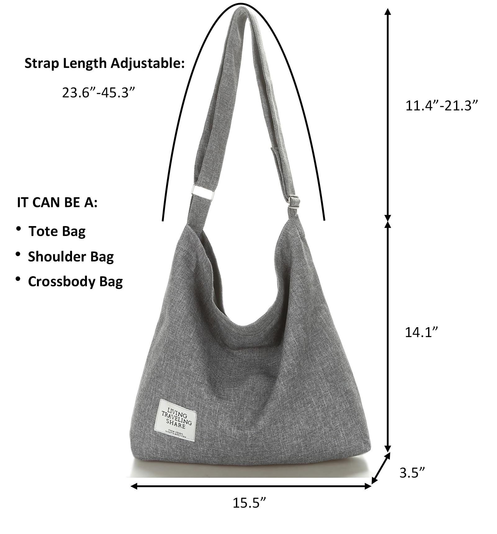 Covelin Women's Retro Large Size Canvas Shoulder Bag Hobo Crossbody Handbag Casual Tote
