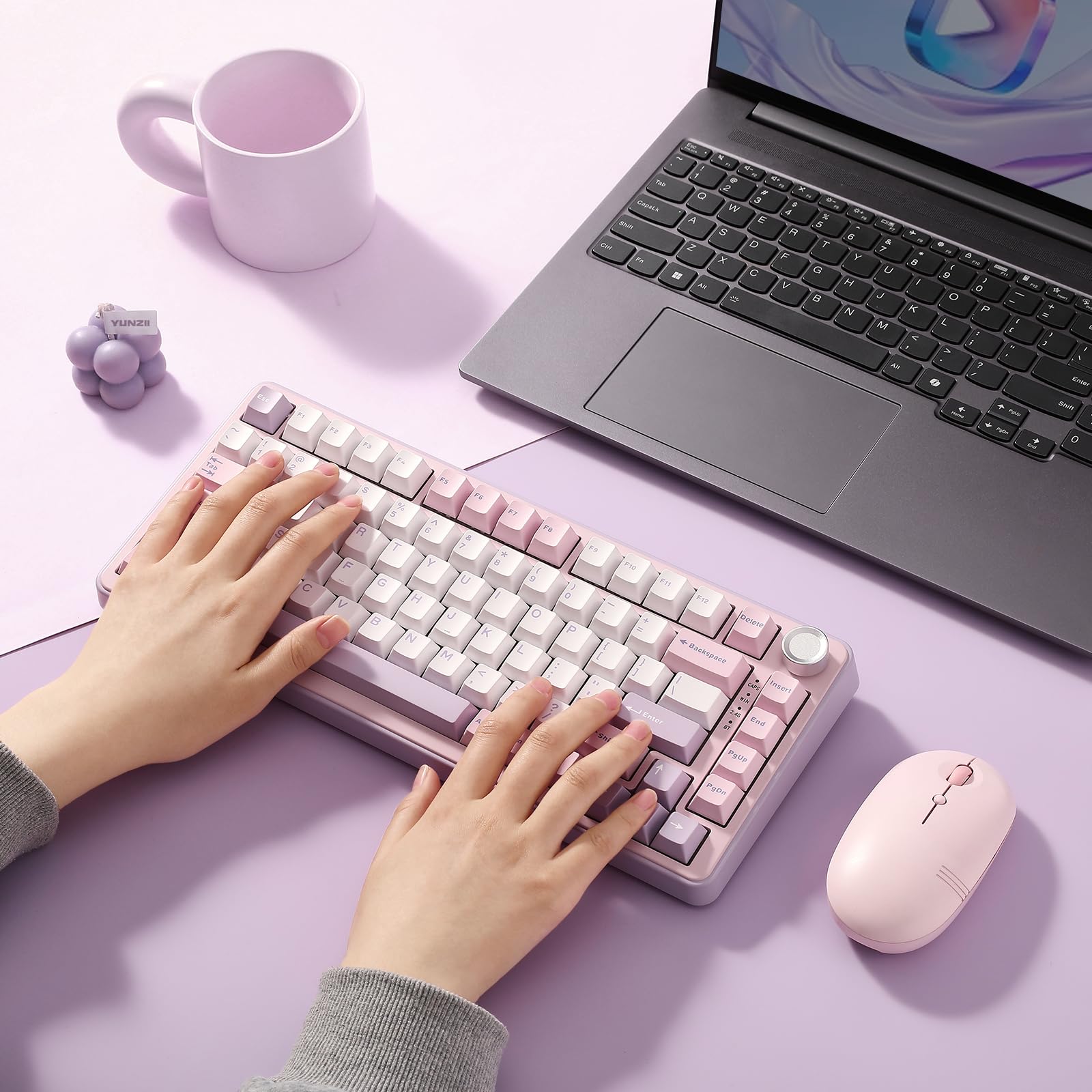 YUNZII B75 PRO Wireless Mechanical Keyboard,75% Layout with Knob,Hot Swap Gasket Custom Structure,Creamy Pre-lubed Switches,RGB Backlit,Bluetooth/Type-C/2.4G for Win/Mac(Milk Switch,Purple)