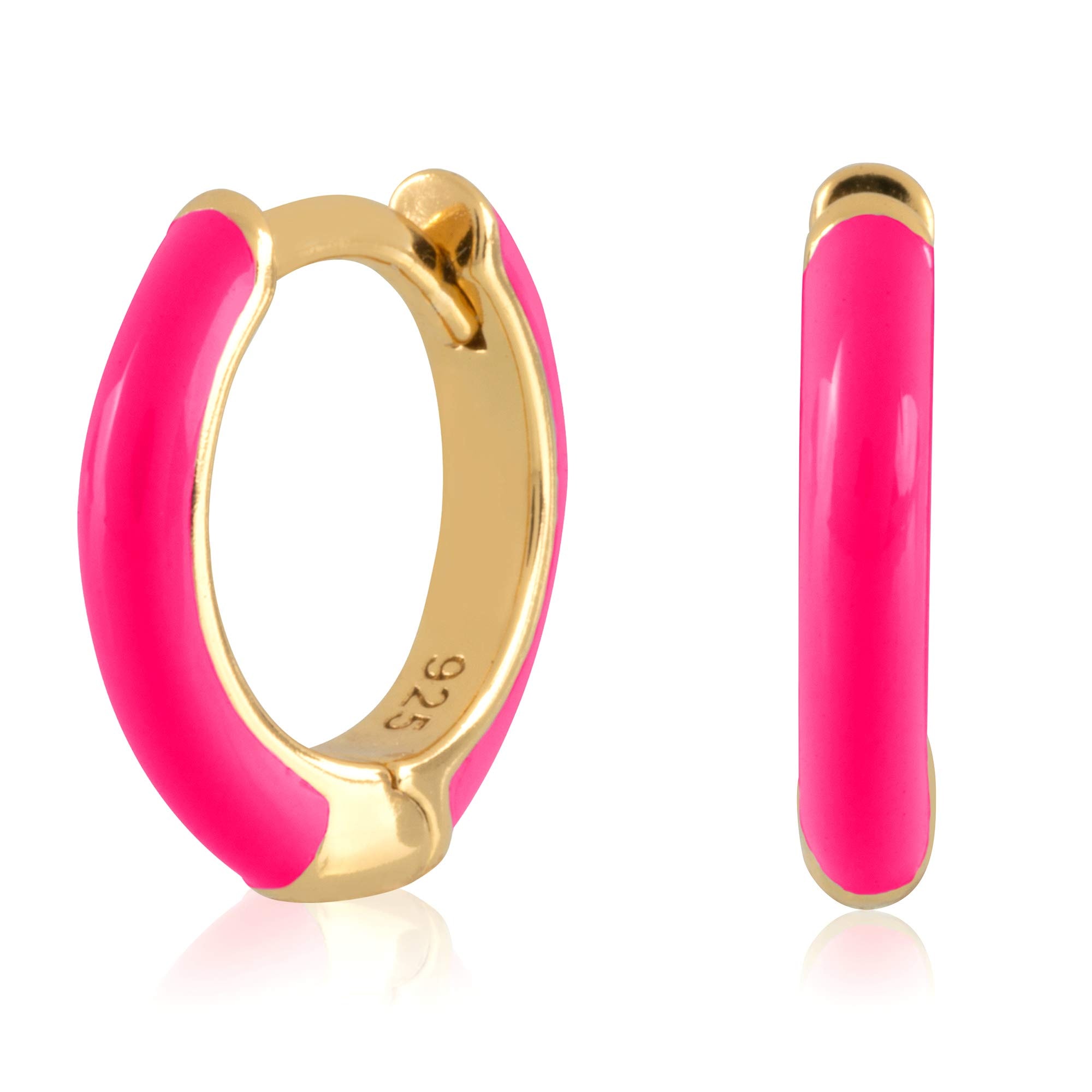 14K Gold Plated Sterling Silver Enamel Color Huggie Hoop Earrings for Women – Wide Range of Vibrant Color Options Available thumbnail 4