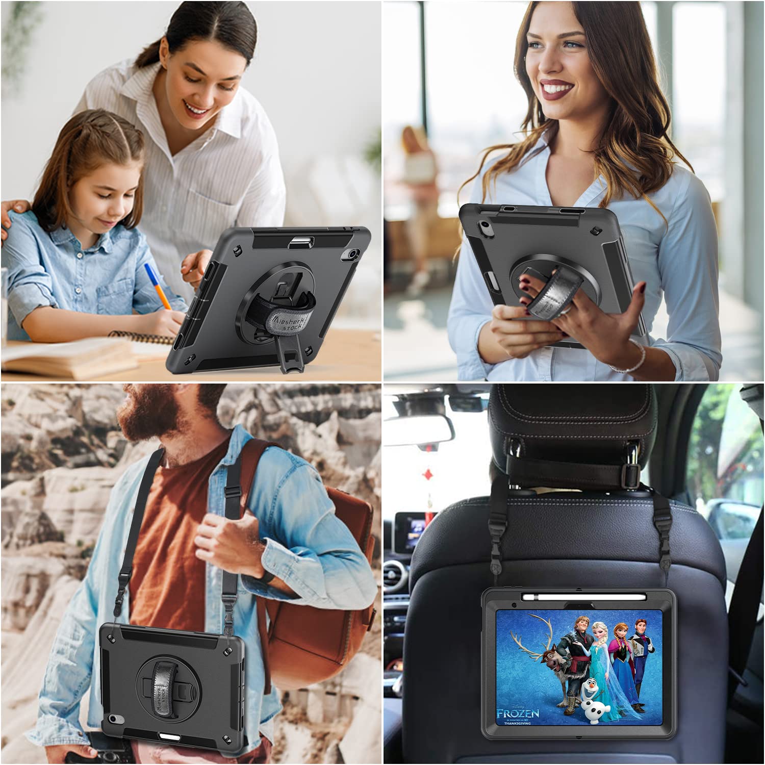 Miesherk Stock Case for iPad (A16) 11th 11'' 2025/10th Generation 10.9'' 2022, Case with Screen Protector,Rotate Stand,Handle,Shoulder Strap,Pen Holder(Black)