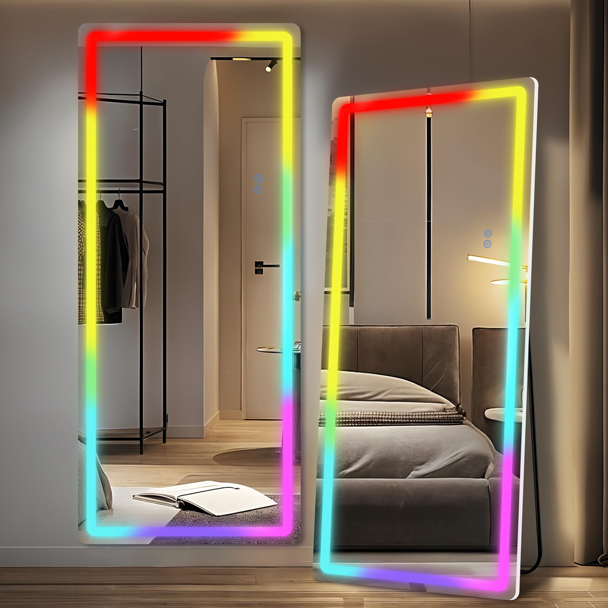 Antok LED Full Length Mirror, 71" x 28" Lighted Floor Standing LED Mirror Full Length,Hanging Mirrors with Stand Free Standing Floor Mirrors for Bedroom (Rect): 71"L x 28"W Rect Style Multi Color