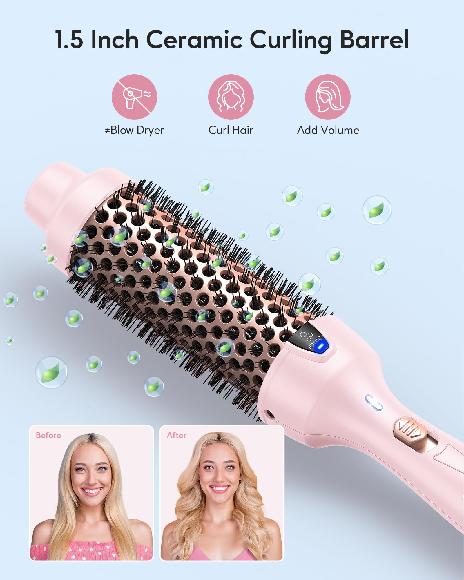 Wavytalk Thermal Brush, Blowout Express 1.5 Inch Negative Ion Thermal Round Brush Creates Blowout Look Makes Hair Shinier & Smoother, Dual Voltage, Easy to Use ()