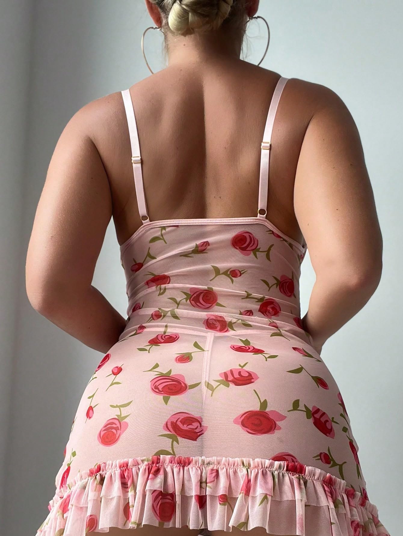COZYEASE Women's 2 Piece Lingerie Set Floral Ruched Ruffle Teddy Babydoll Lingerie Chemise Nightgown Sleepwear With Thong