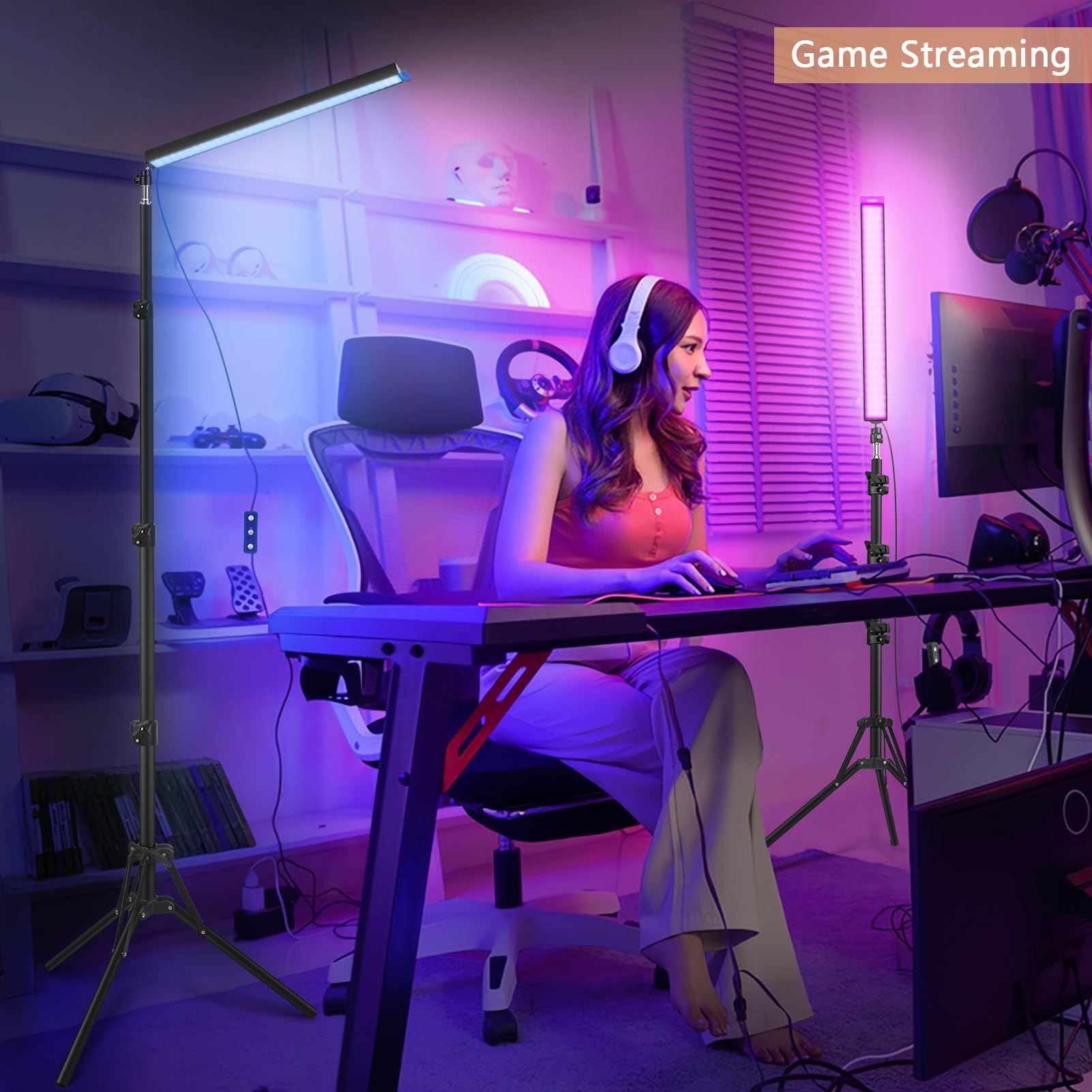 2 Pack Led Video Light Wand Stick, Obeamiu 5600K Led Photography Lighting Wand Kit with /Color Filters, Studio Photo Lights for Video Recording/Streaming/Portrait/Vlog/Makeup/Podcast: 63'' Tripod Stand