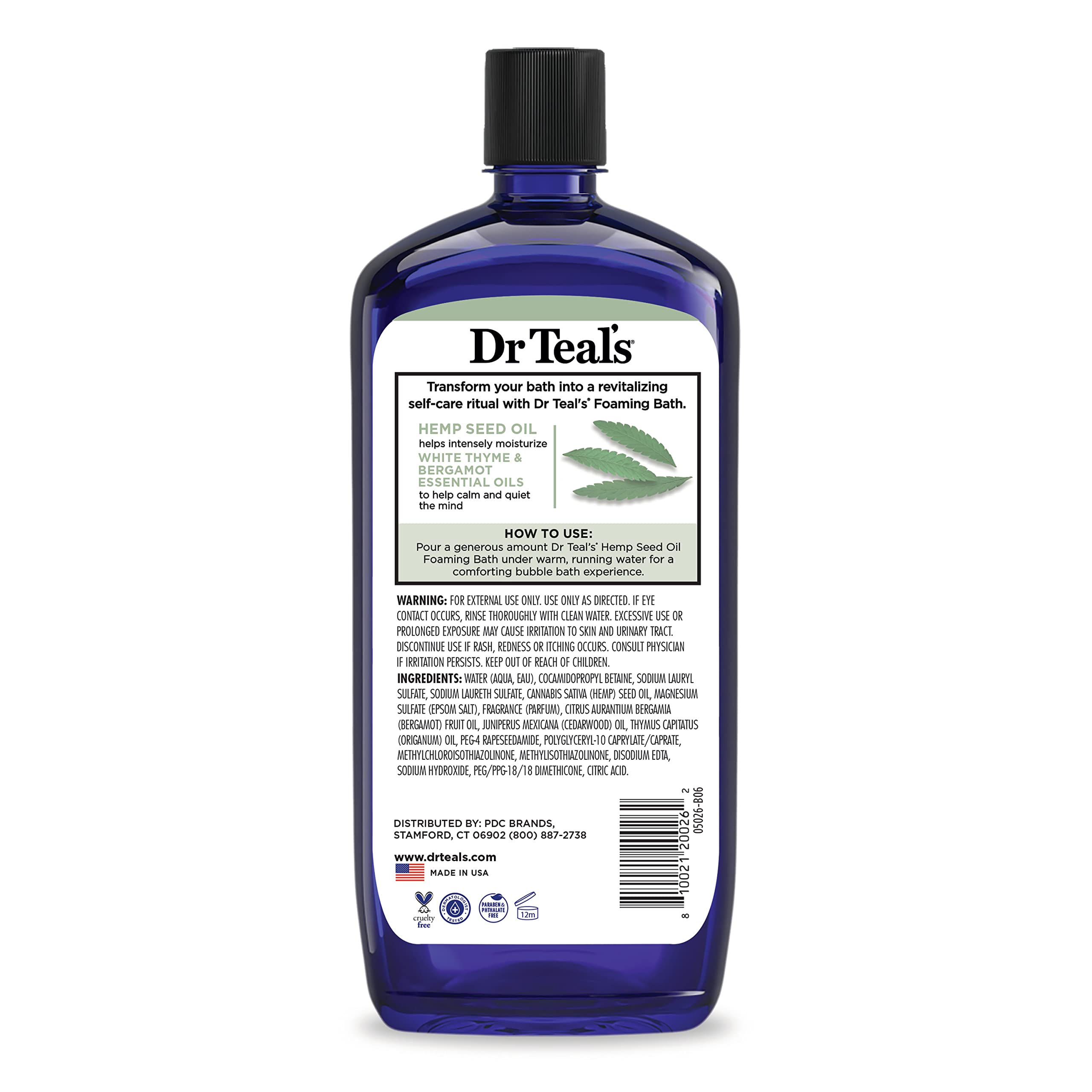 Dr Teal's Foaming Bath with Pure Epsom Salt, Cannabis Sativa Hemp Seed Oil, 34 fl oz (Pack of 4)