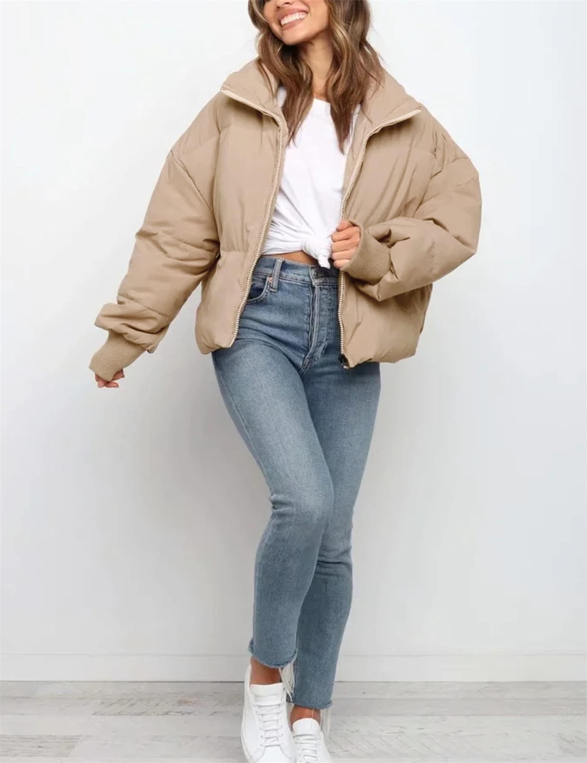 Lianlive Womens Cropped Puffer Jacket Oversized Black Short Puffy Winter Coat thumbnail 5