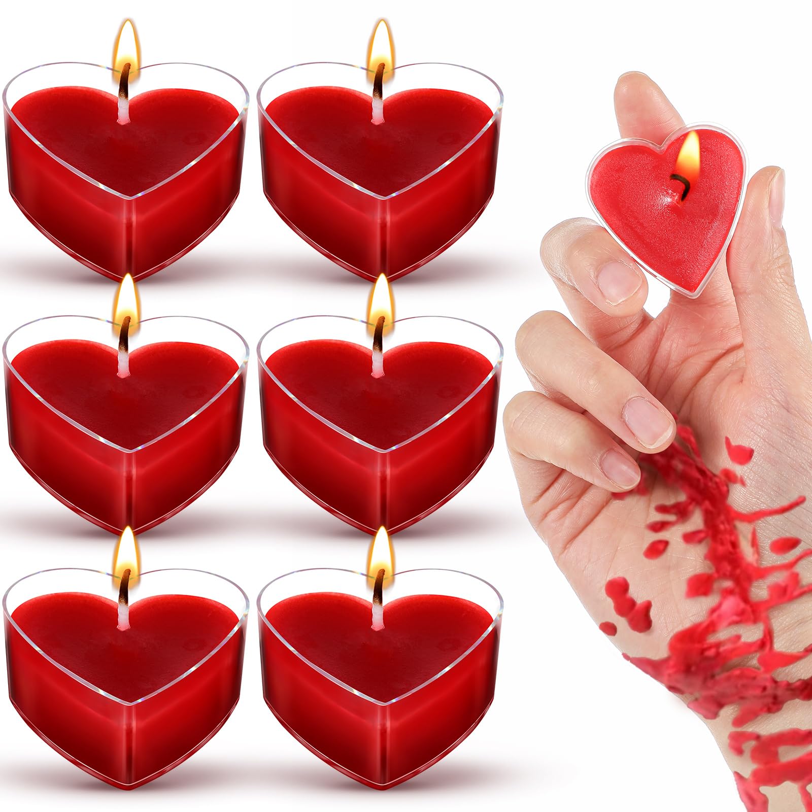 Tisancy 6 Pcs Low Temperature Candles, Romantic Body Safe Wax Play Candles, Low Heat Smokeless Unscented Tea Lights for Anniversaries, Home Decor(Red,Heart): Red Heart