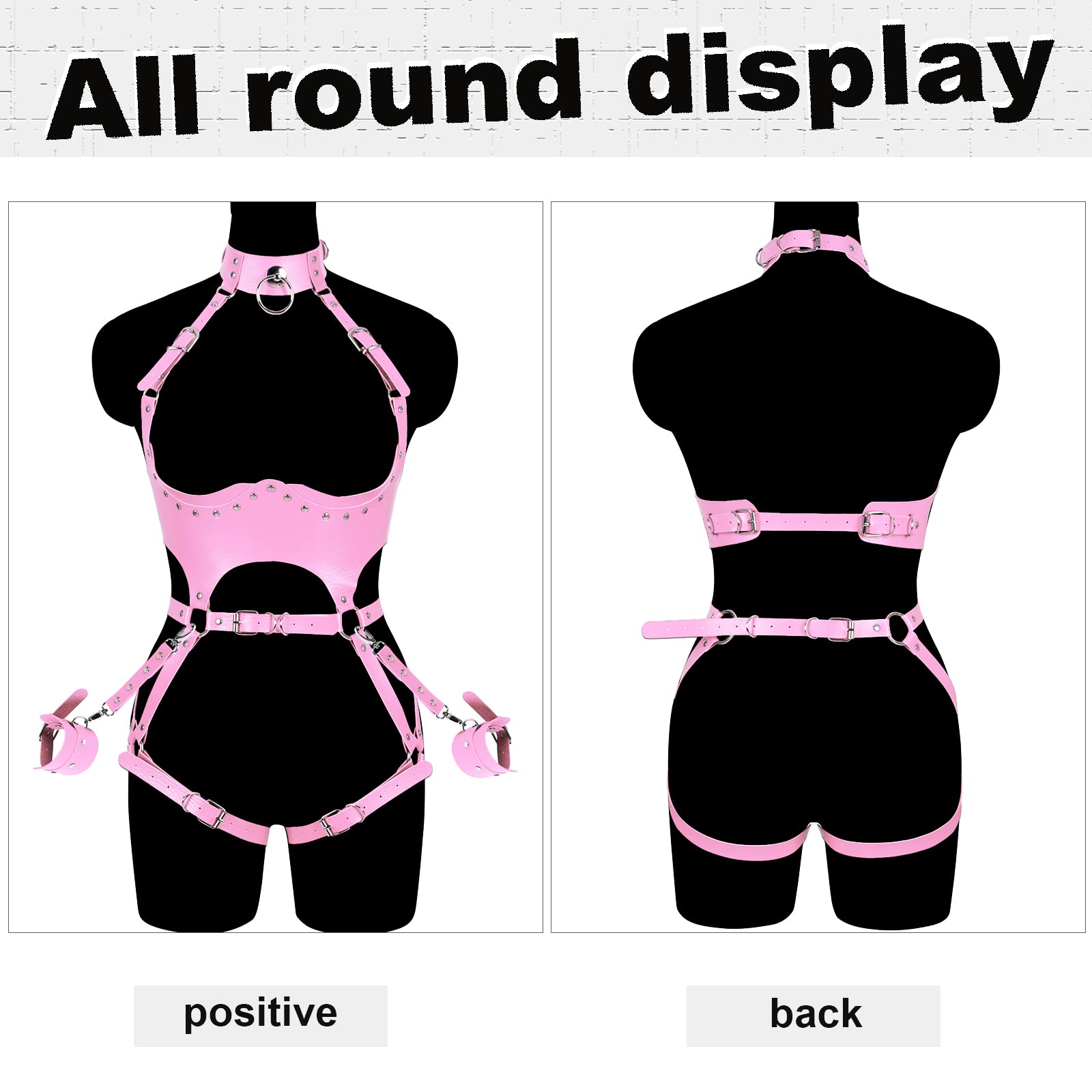 Waist Garter belt Punk Full body harness for women Photography Dance Rock Halloween Leather cage Chest strap set: Pink