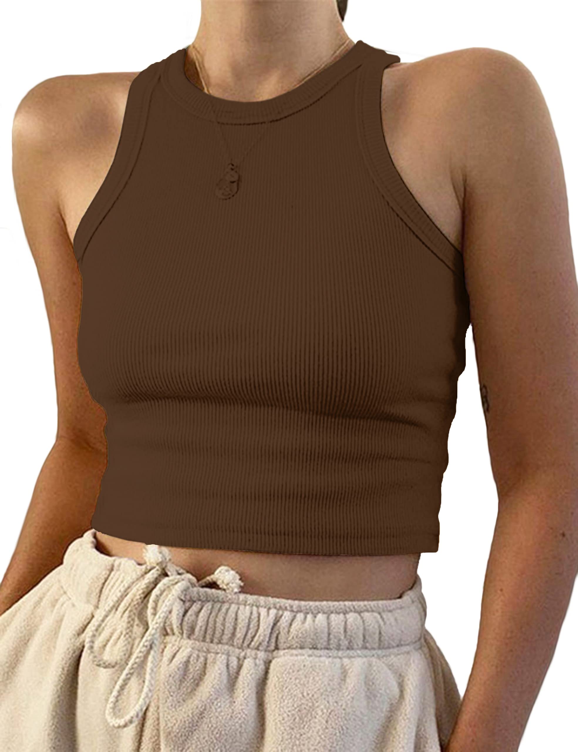 KAMISSY Cotton Rib-Knit Racerback Basic Tank Tops for Women Girls Sleeveless Vest Binding Y2k Crop Tank Top