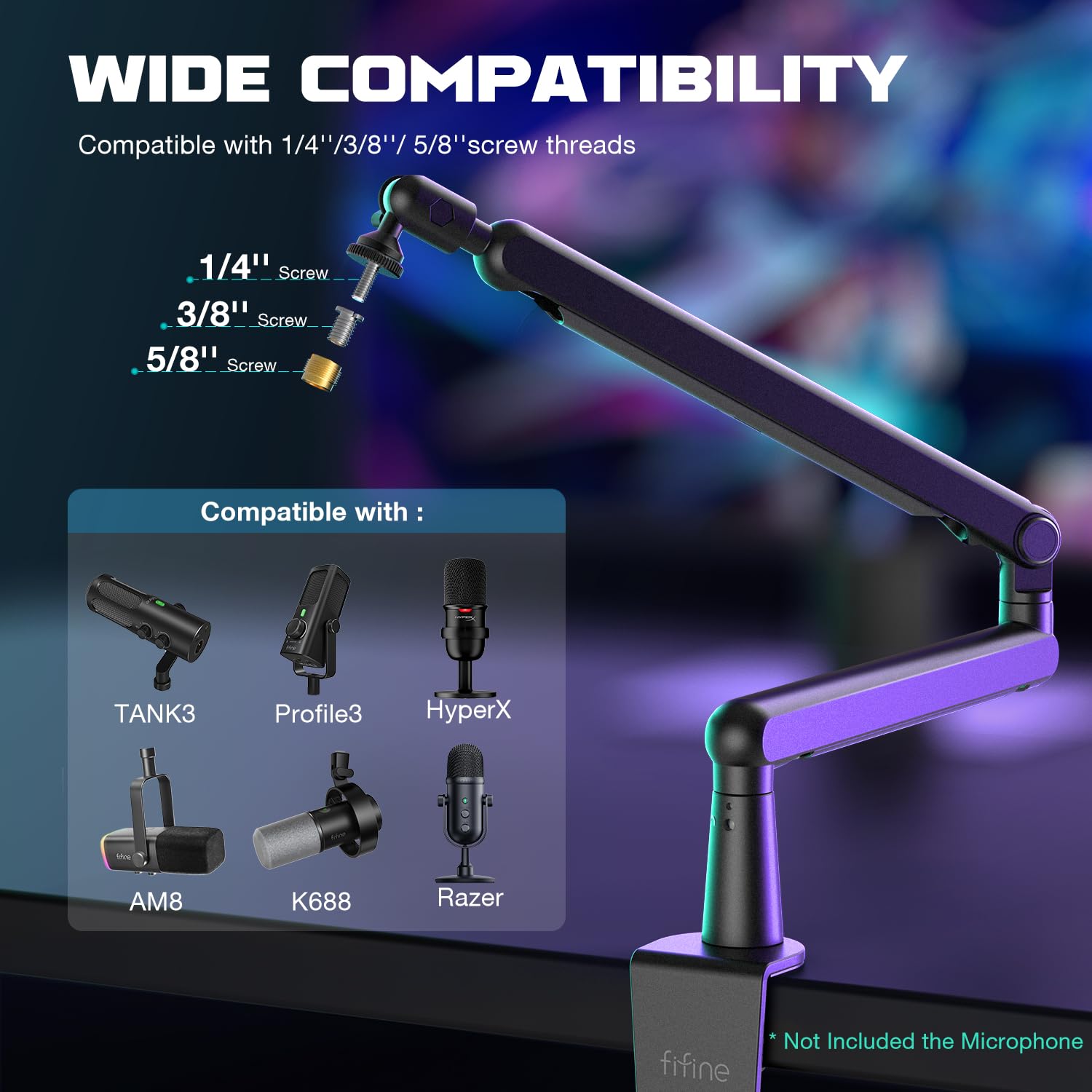 FIFINE Microphone Boom Arm, Low Profile Adjustable Stick Microphone Arm Stand with Desk Mount Clamp, Screw Adapter, Cable Management, for Podcast Streaming Gaming Studio-BM88: Black