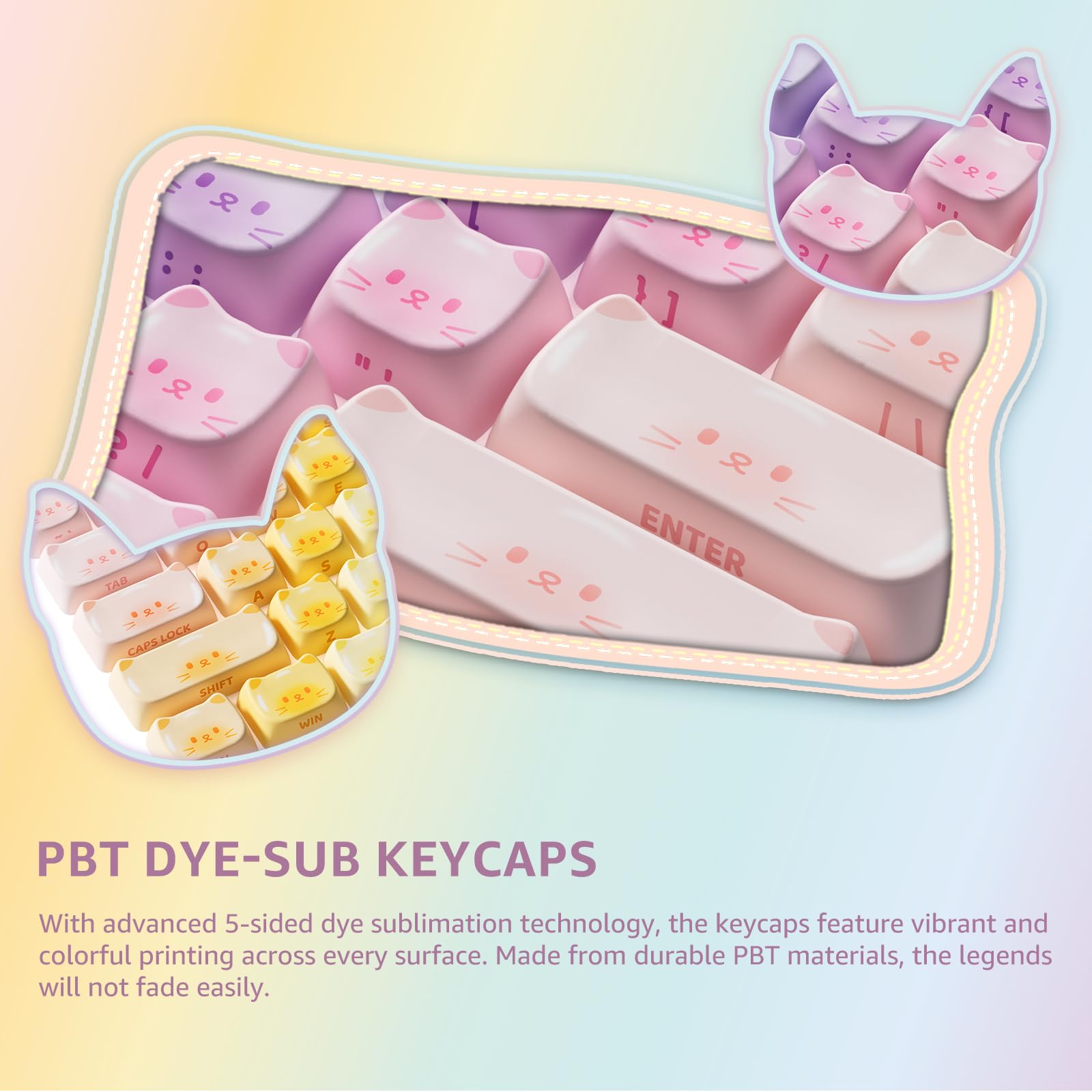 Akko PBT Keycaps Set,  Keycap Mao Profile 142-Key Keycaps for Mechanical Keyboards: Colorful Cats