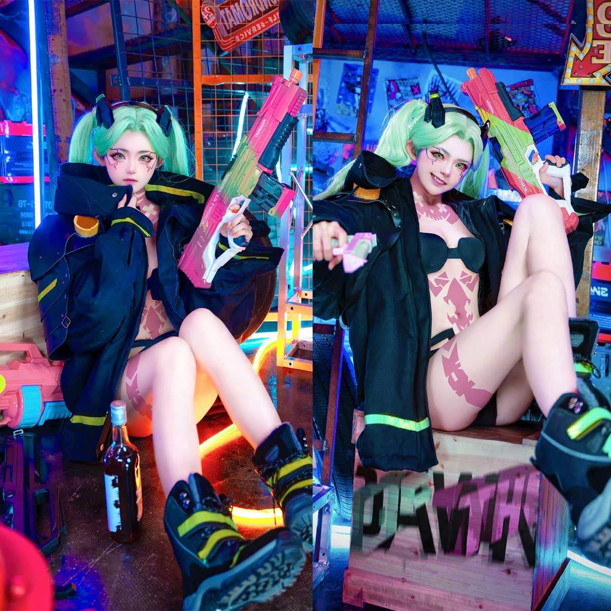 SHIKI Anime Edgerunner Rebecca Cosplay Costume Fashion Black Punk Jacket Coat Halloween Outfit for Women Men