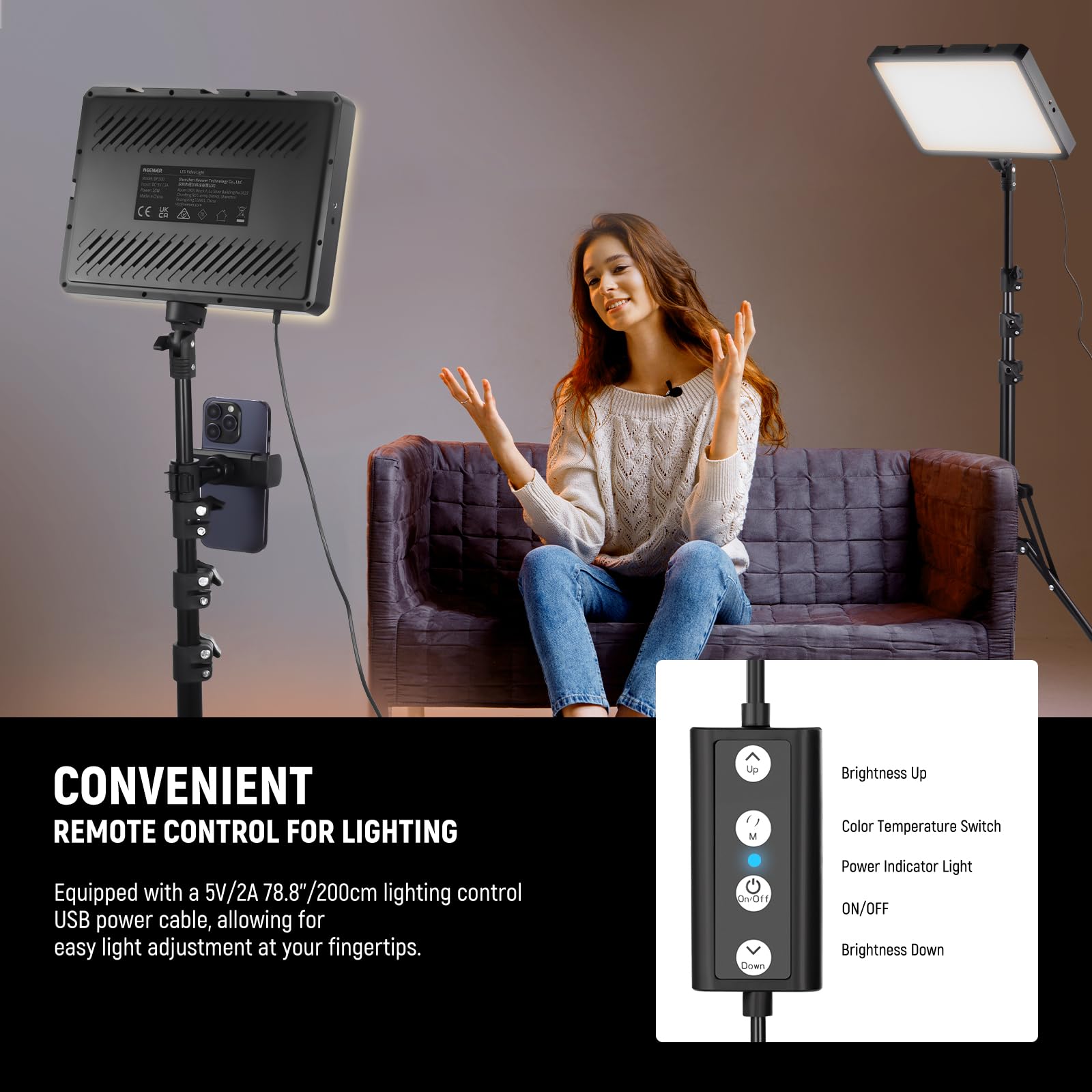 Neewer 13" Led Video Light Panel Kit, 2 Pack Dimmable Bi Color Soft Key Lighting with Tripod Stand, 8000mAh Battery, 3200~5600K CRI97+ 2400Lux for Game/Streaming/YouTube Recording/Studio Photography: BP300(2-Pack)
