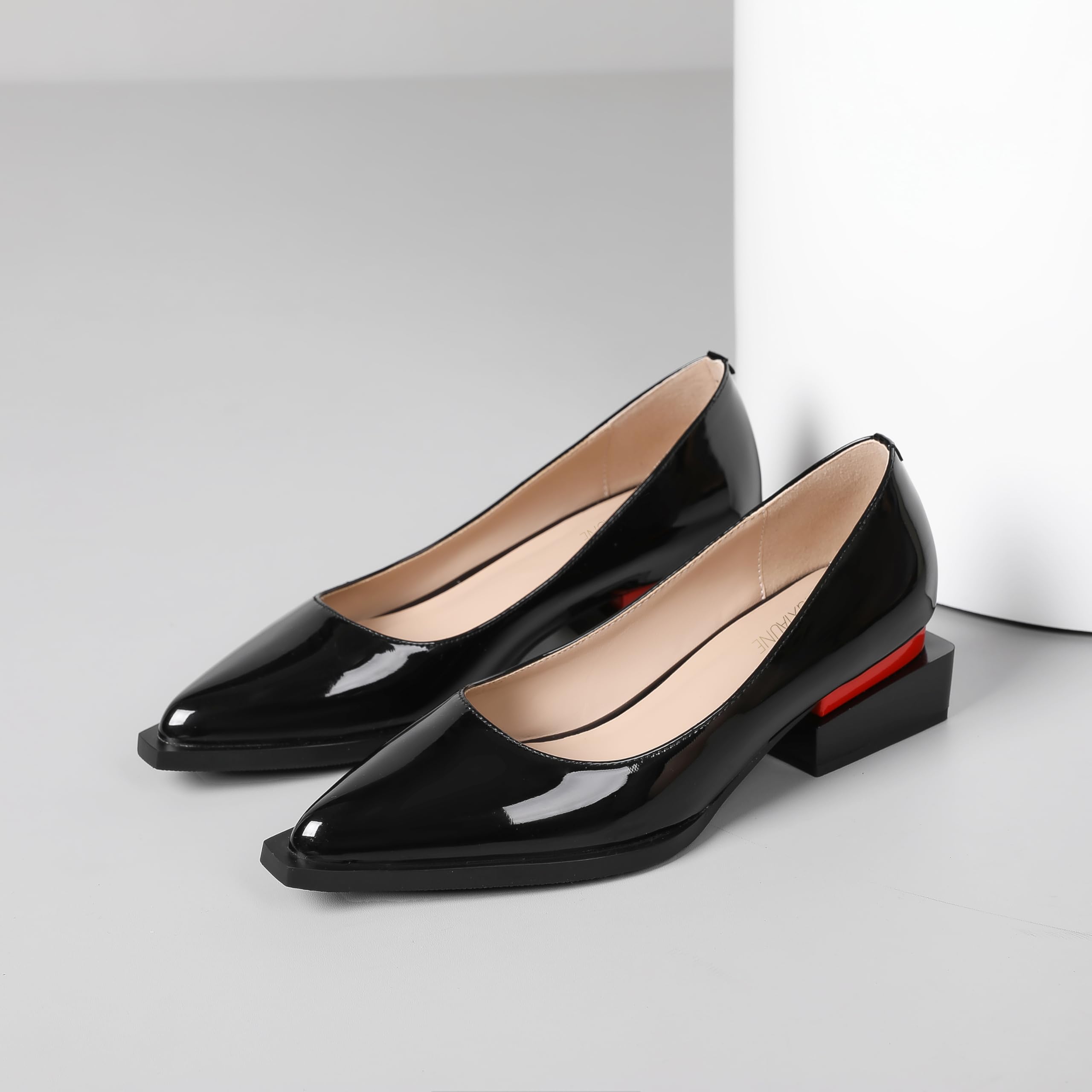 LingxiaUne Pumps for Women Comfortable Low Chucky Heel Shoes with Pointed Toe and Fashion Design for Work Size 6-12