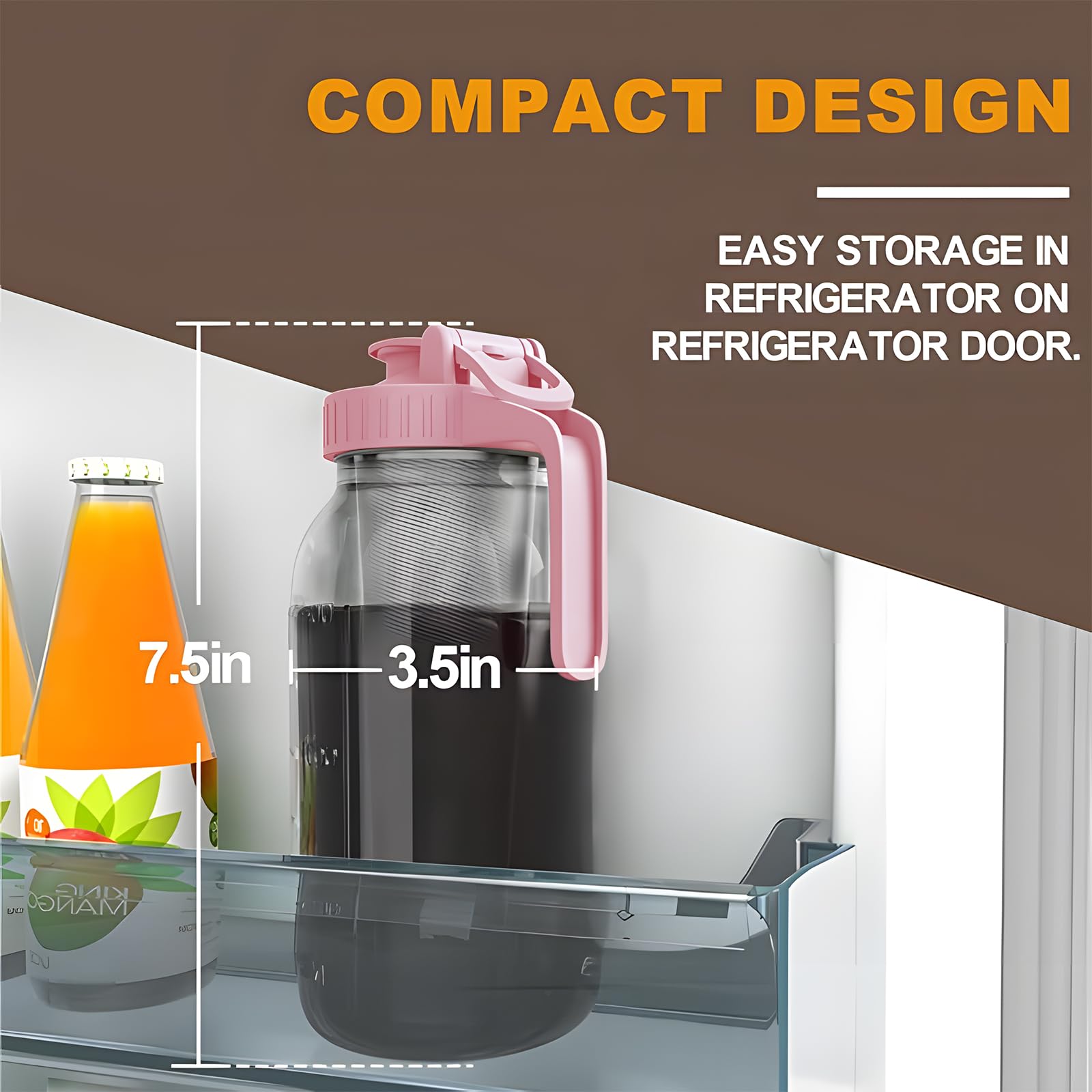 Cold Brew Coffee Maker Pitcher, 32 oz Thick Glass Mason Jar Spout Lid with Handle & Stainless Steel Filter for Iced Brew Coffee, Ice Lemonade, Sun Tea, Fruit Drinks Container: 32 Ounces Pink