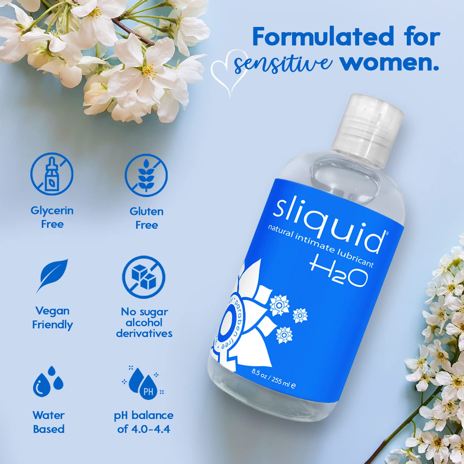 Sliquid H2O Water Based Lube, No Fragrance or Taste, Natural Lube Women, Stain Free, 8.5 Fl Oz: 8.5 Ounce (Pack of 1)